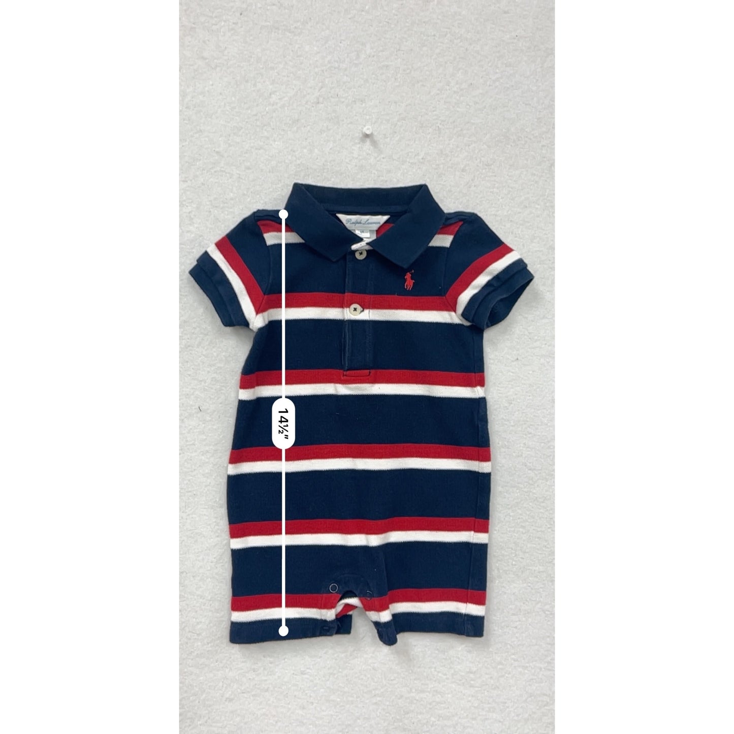 Ralph Lauren Baby Boy 6M Striped Polo Romper Red/White/Navy #6669
