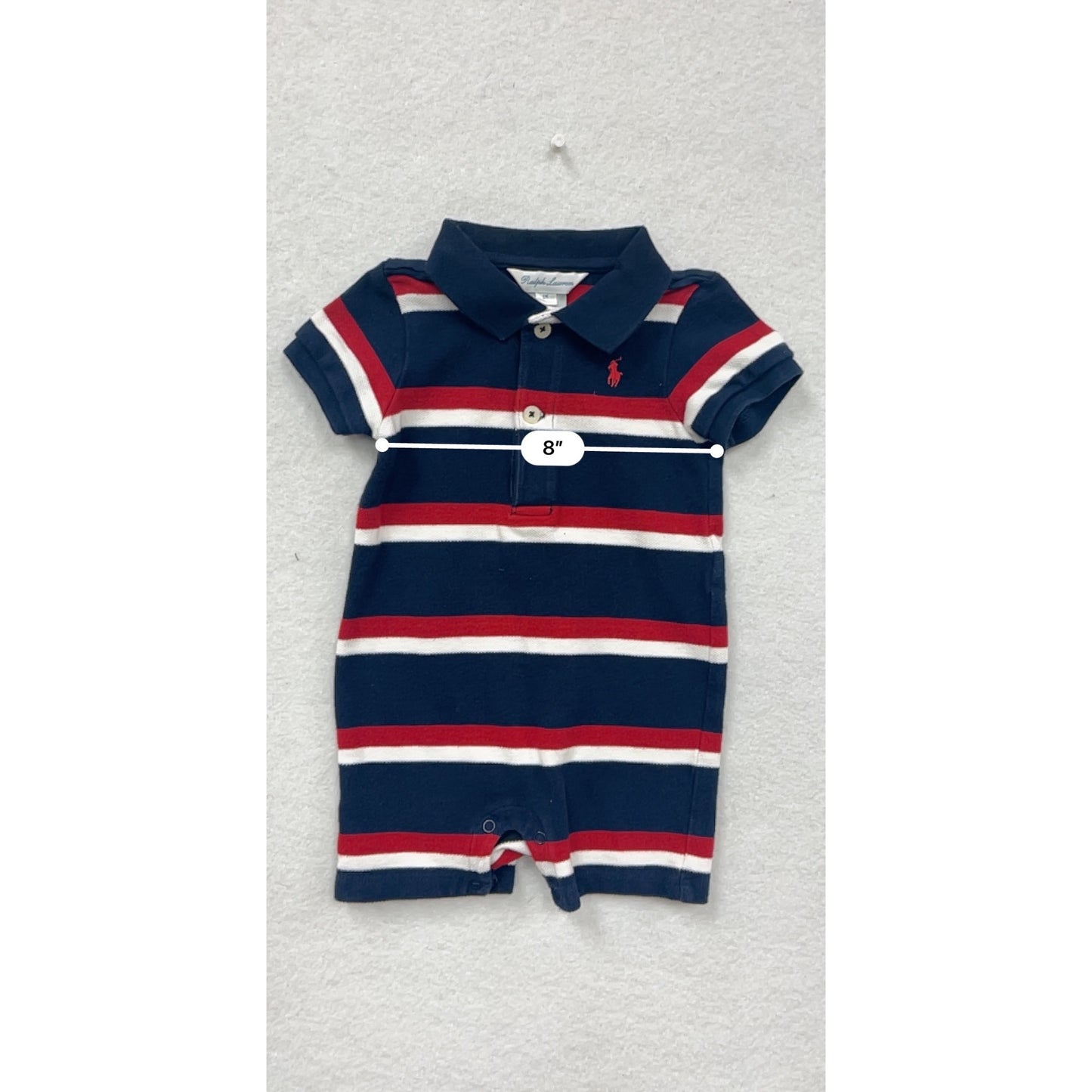 Ralph Lauren Baby Boy 6M Striped Polo Romper Red/White/Navy #6669