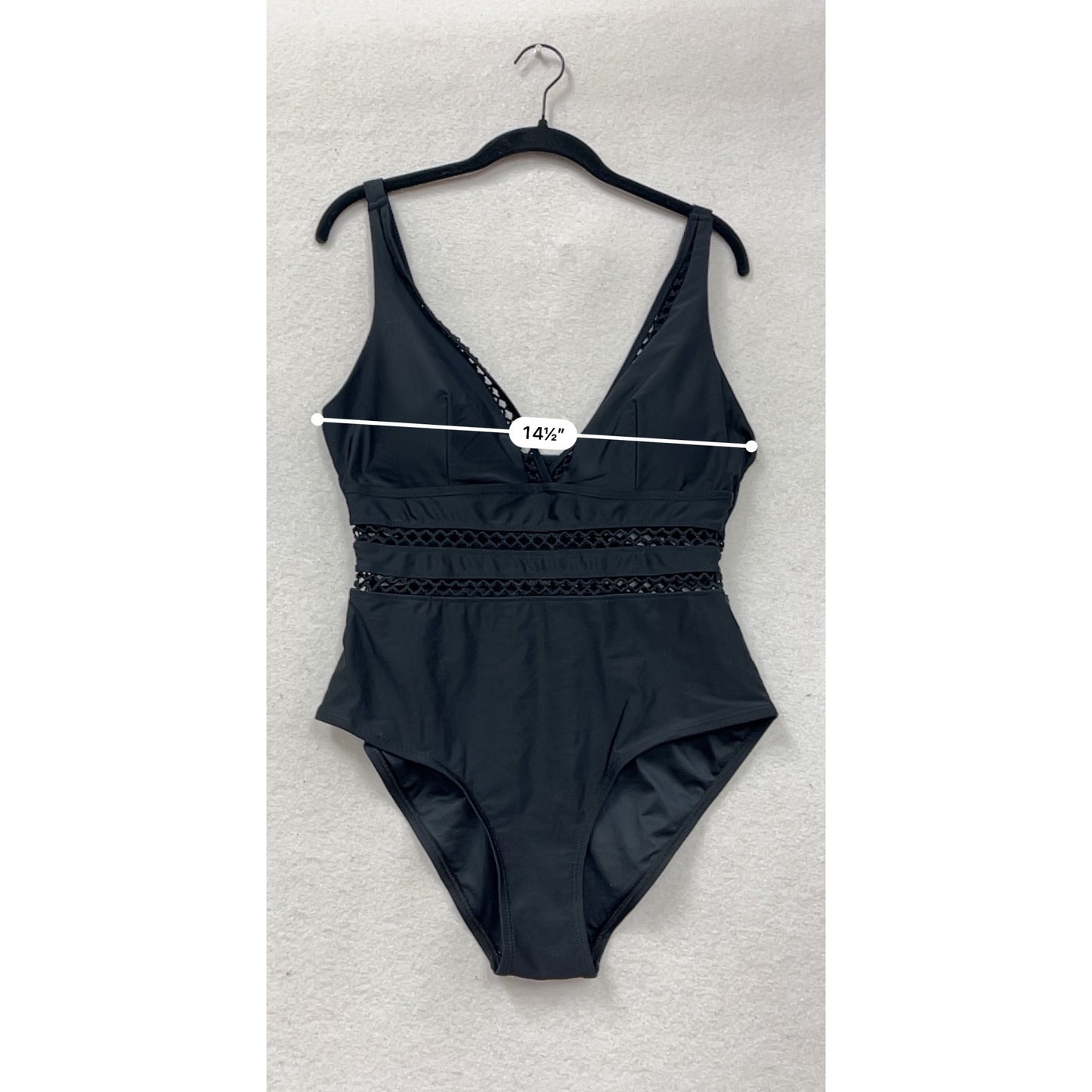 Black One-Piece Swimsuit With Lace Details Love My Curves Size 14W #8996