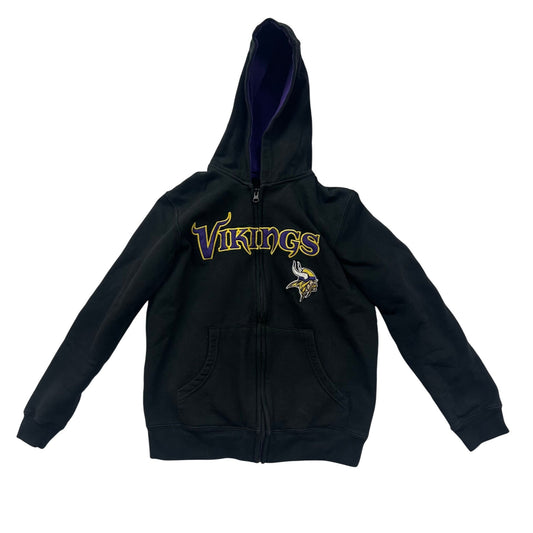 NFL Vikings Youth Black Hoodie Jacket With Purple Lining & Logo Size L 14/16 6486
