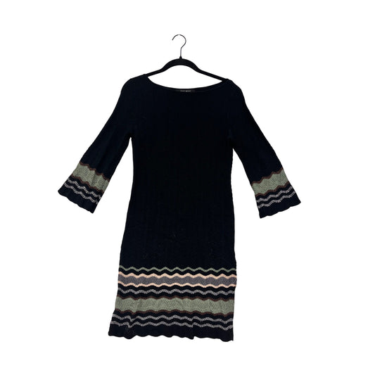 Nine West Womens Black Knit Dress W/ Chevron Stripe Details 3/4 Sleeves Small #62A