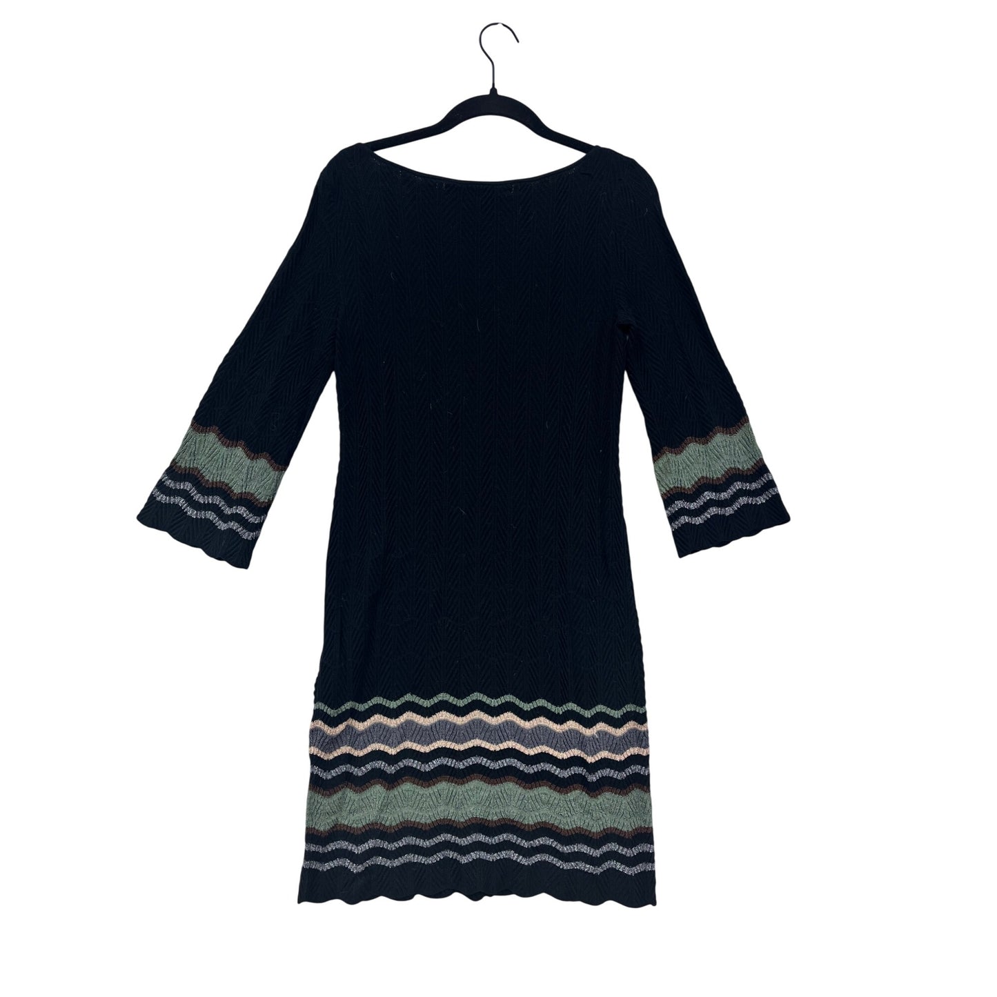 Nine West Womens Black Knit Dress W/ Chevron Stripe Details 3/4 Sleeves Small #62A