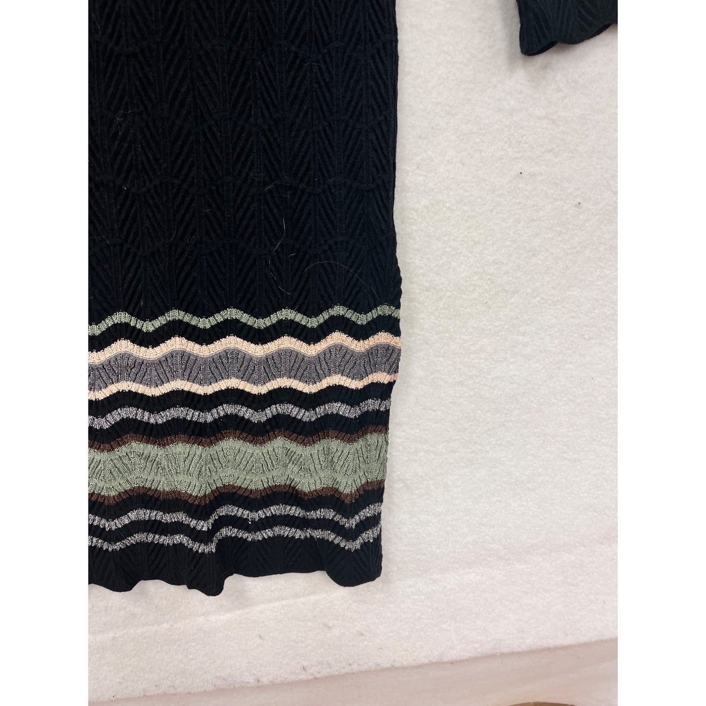 Nine West Womens Black Knit Dress W/ Chevron Stripe Details 3/4 Sleeves Small #62A