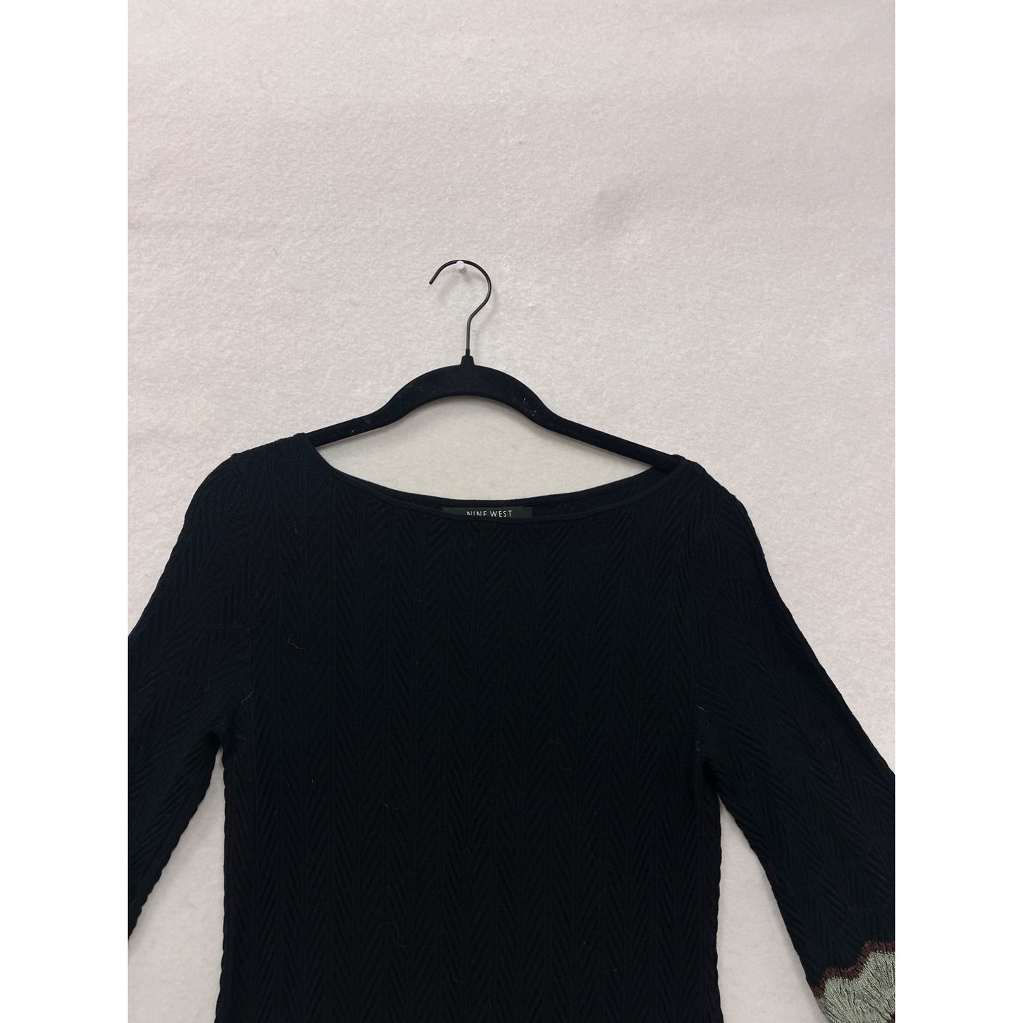 Nine West Womens Black Knit Dress W/ Chevron Stripe Details 3/4 Sleeves Small #62A