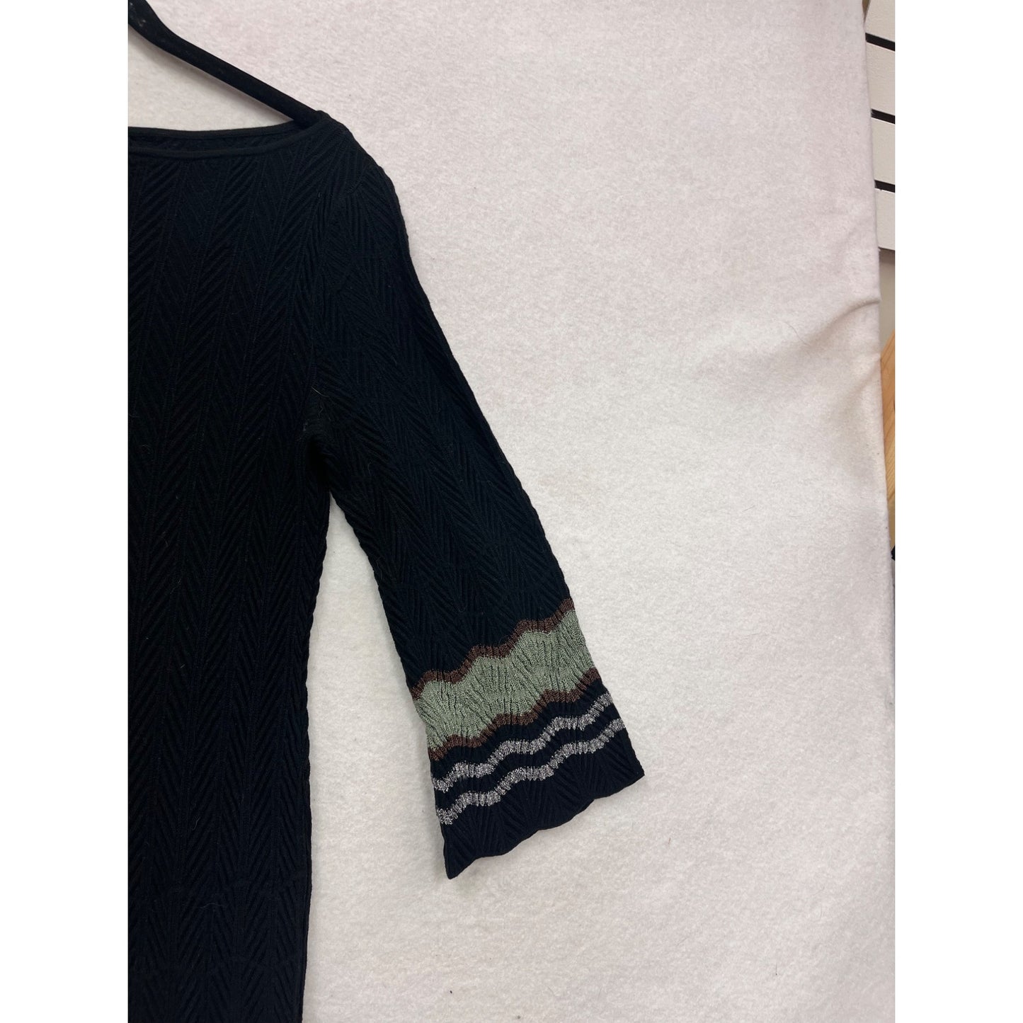 Nine West Womens Black Knit Dress W/ Chevron Stripe Details 3/4 Sleeves Small #62A