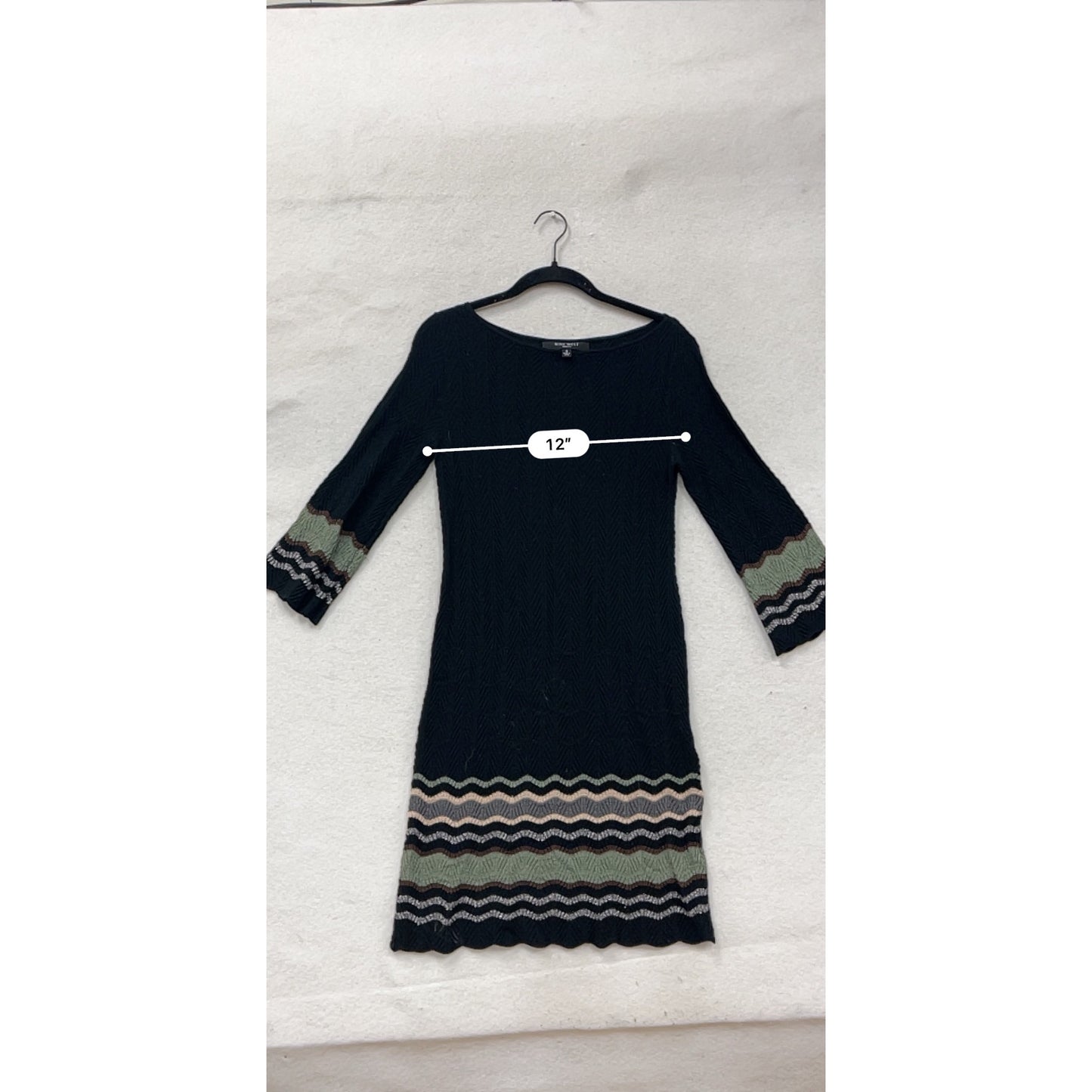 Nine West Womens Black Knit Dress W/ Chevron Stripe Details 3/4 Sleeves Small #62A