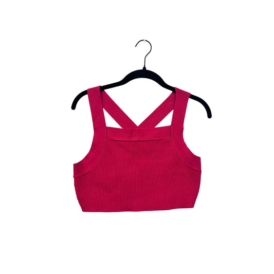 House Of Harlow 1960 Womens Ribbed Pink Cross Back Crop Top Medium #8176