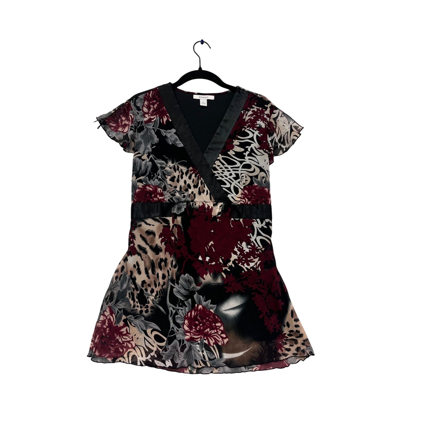 Dressbarn  Floral & Animal Print V-Neck Dress Size L #694A