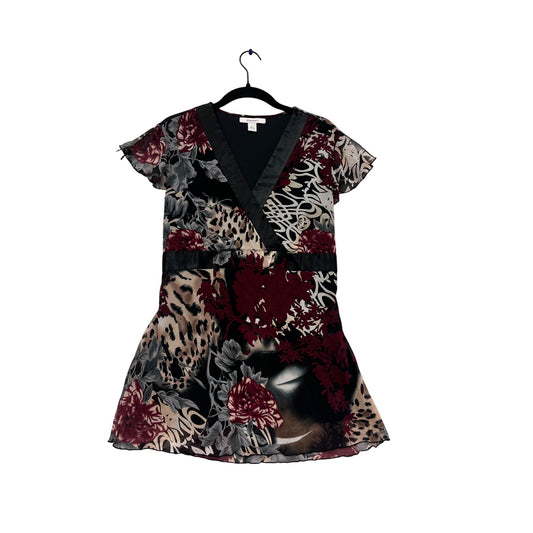 Dressbarn  Floral & Animal Print V-Neck Dress Size L #694A