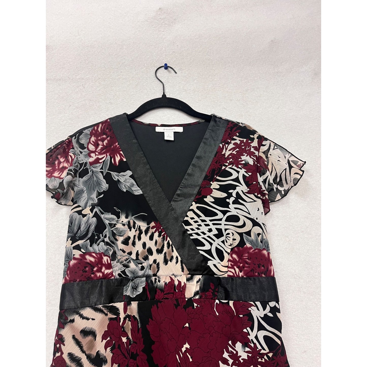 Dressbarn  Floral & Animal Print V-Neck Dress Size L #694A