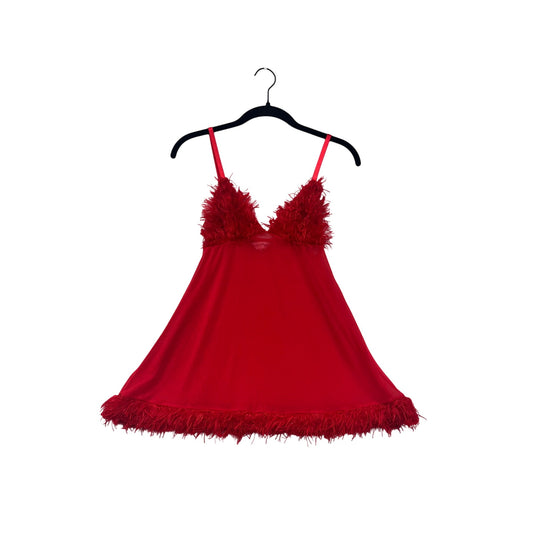Red Feather-Trimmed Babydoll Lingerie Small By Spoiled Angel #6952