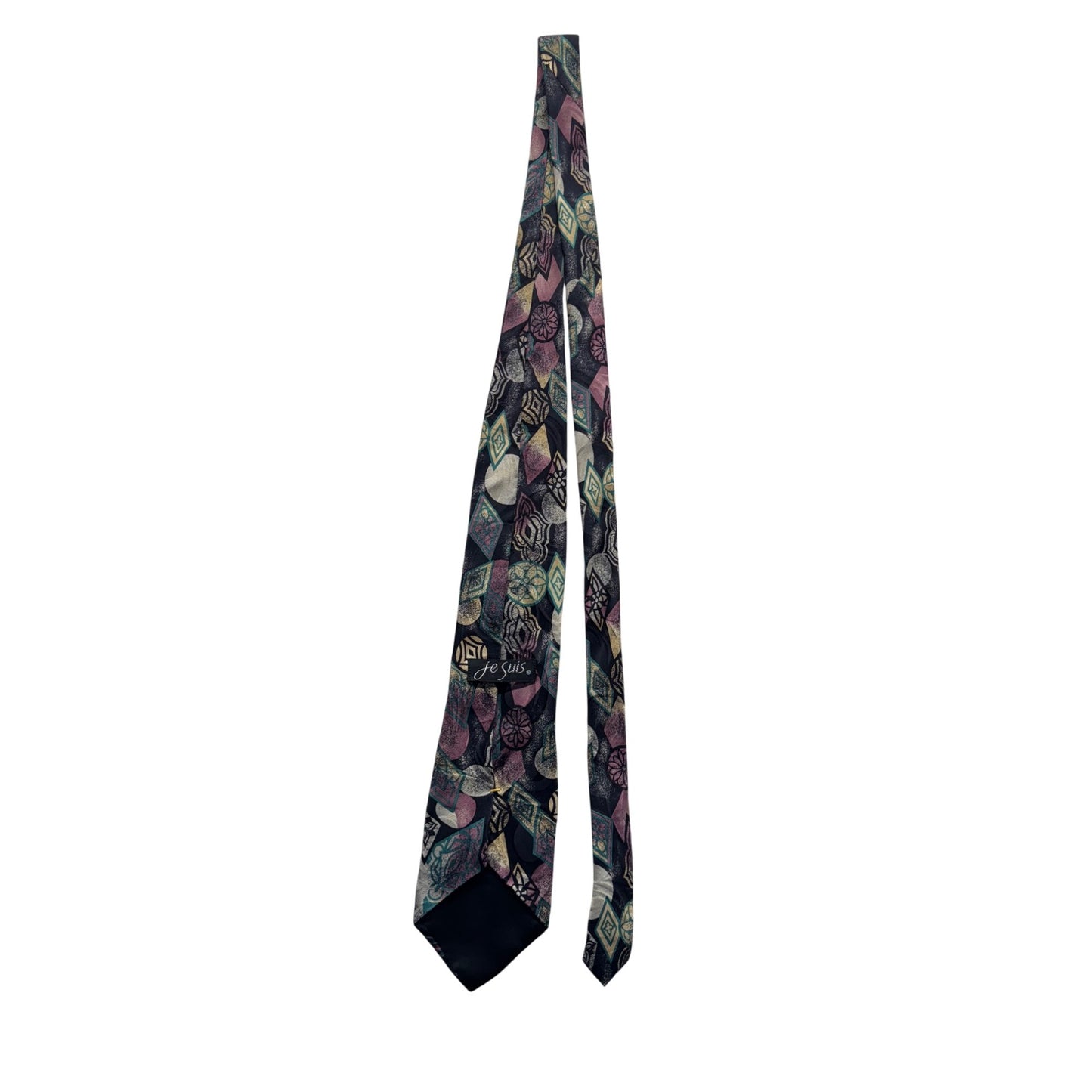 Je Suis Abstract Pattern Silk Necktie Made In USA Multicolor 27.5 Inches #9611