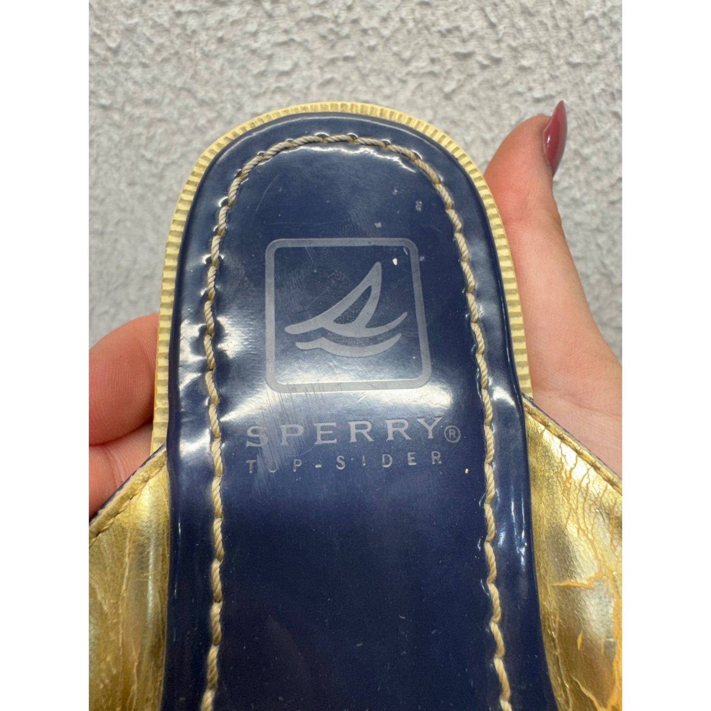 Sperry Top-Sider Womens Flip Flop Sandals Size 6M Blue & Gold #9023