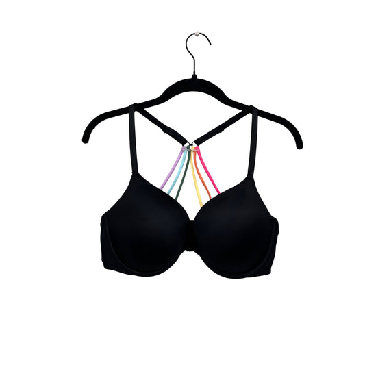 Pink By Victorias Secret Black 36D Push-Up Bra With Rainbow Straps #8746