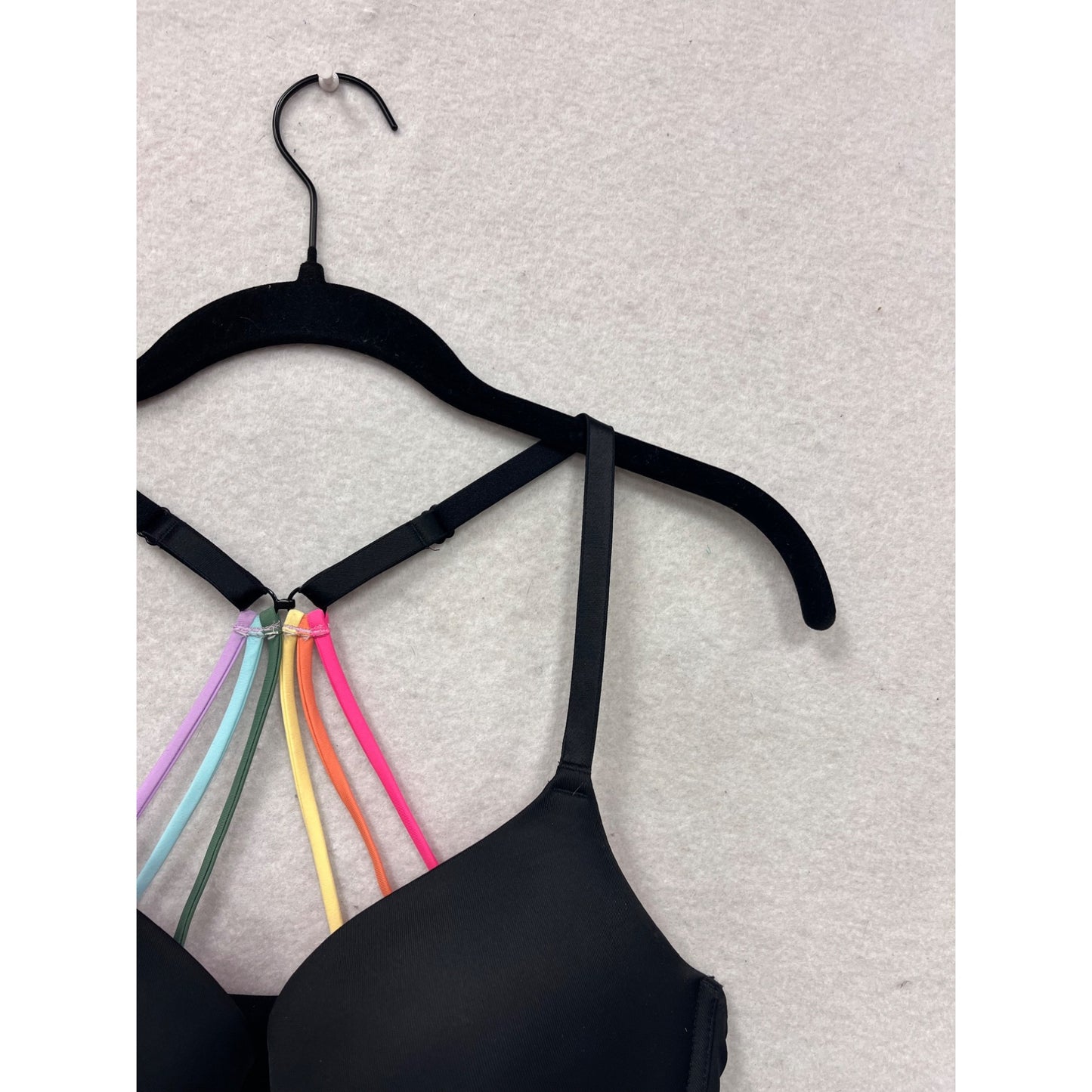 Pink By Victorias Secret Black 36D Push-Up Bra With Rainbow Straps #8746