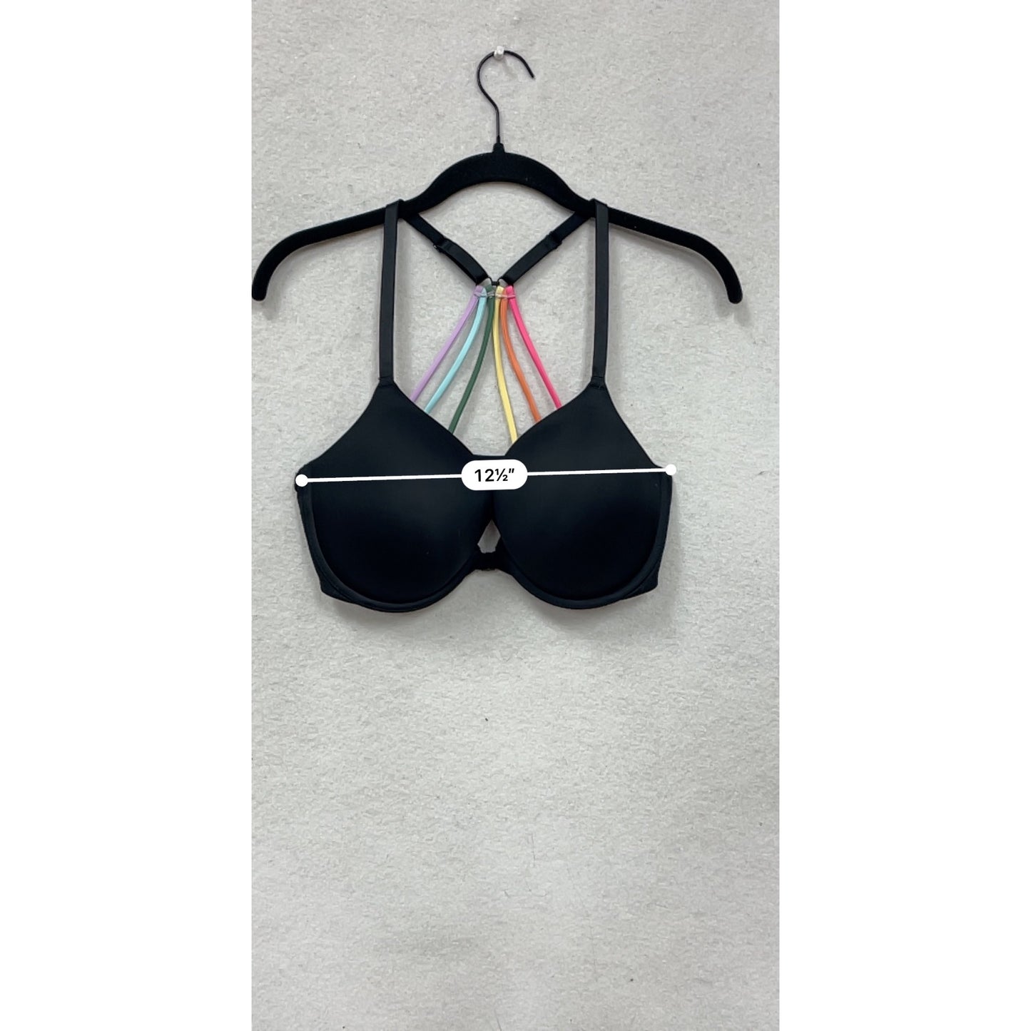 Pink By Victorias Secret Black 36D Push-Up Bra With Rainbow Straps #8746