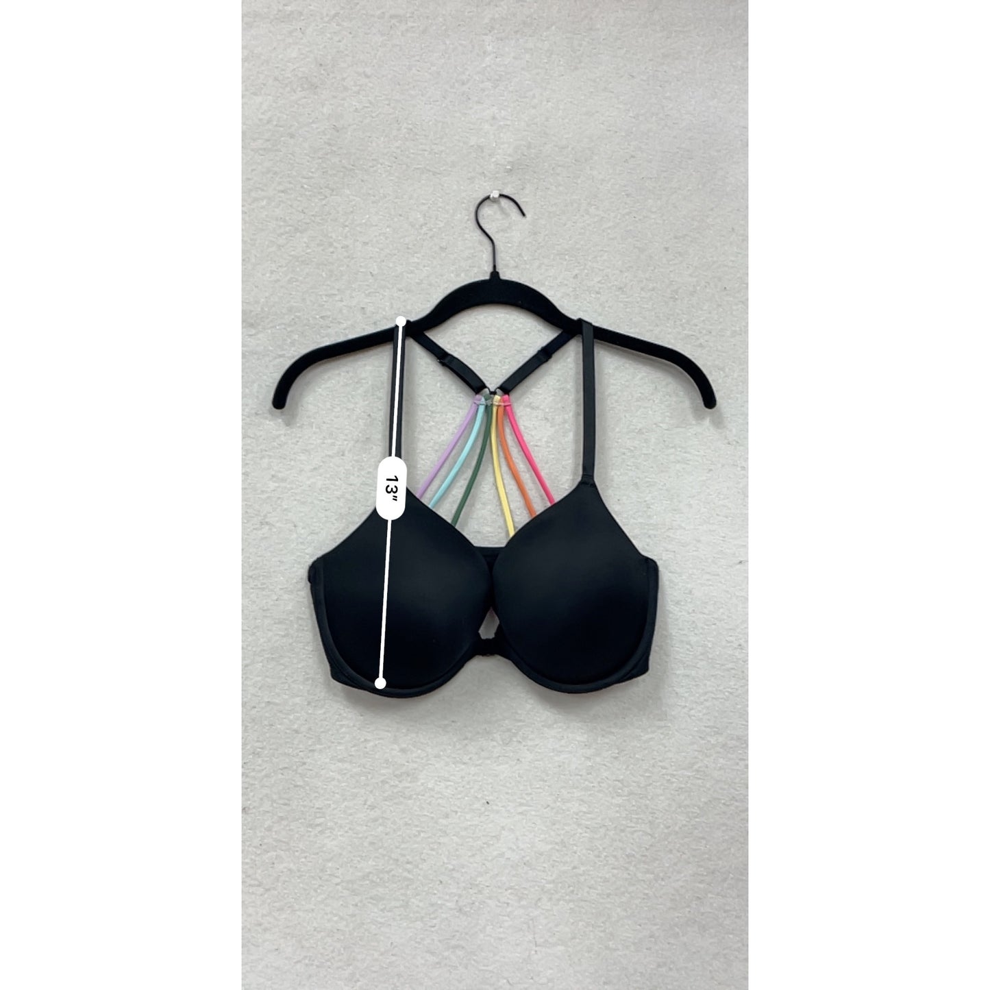 Pink By Victorias Secret Black 36D Push-Up Bra With Rainbow Straps #8746