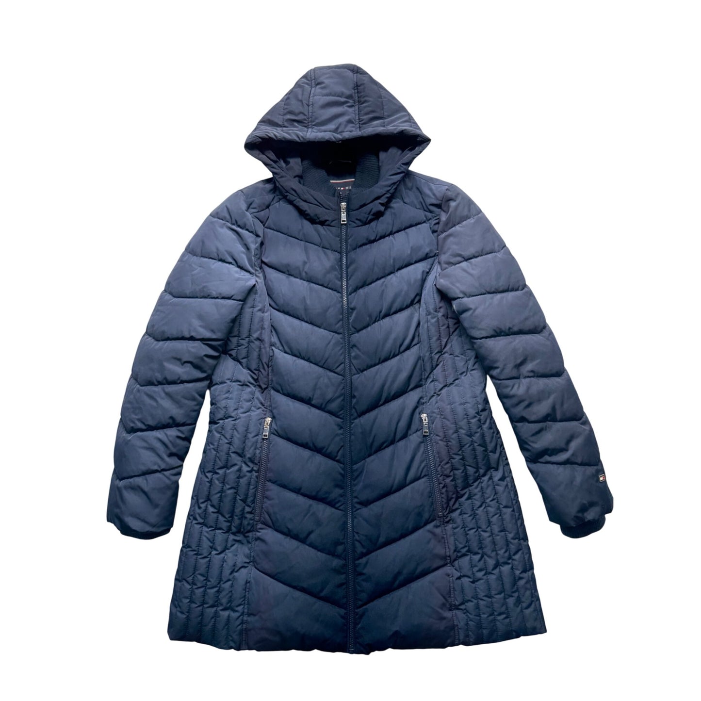 Tommy Hilfiger Navy Hooded Quilted Puffer Coat With Zip Pockets Size M #130B