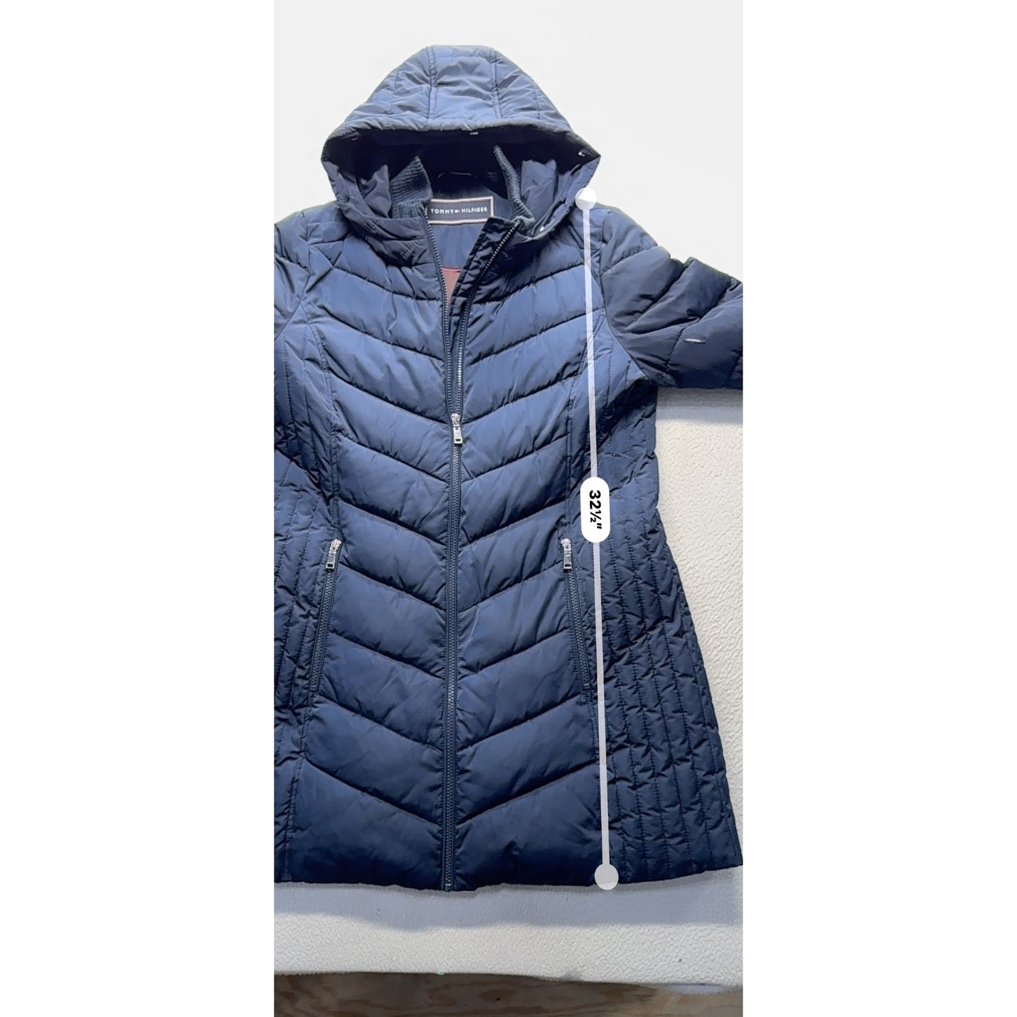 Tommy Hilfiger Navy Hooded Quilted Puffer Coat With Zip Pockets Size M #130B