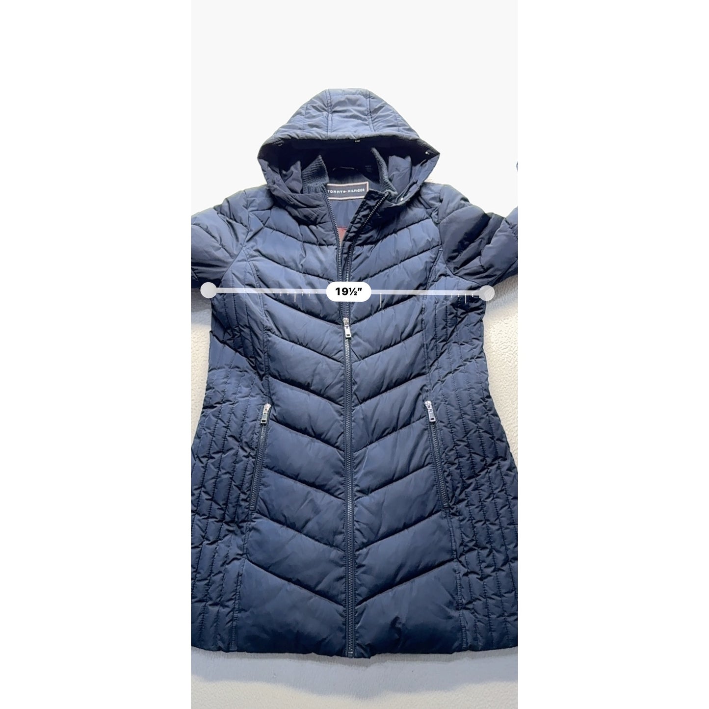 Tommy Hilfiger Navy Hooded Quilted Puffer Coat With Zip Pockets Size M #130B
