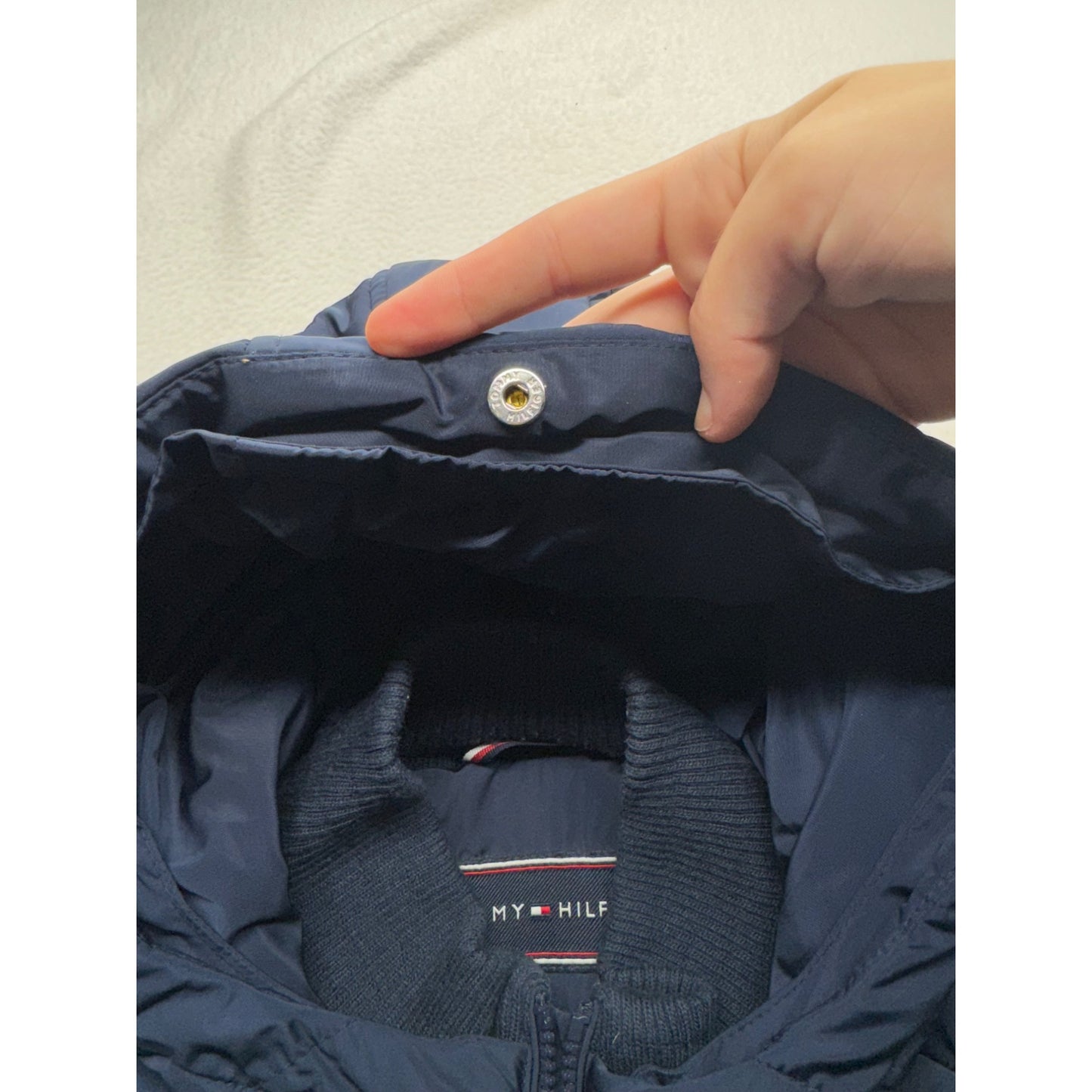 Tommy Hilfiger Navy Hooded Quilted Puffer Coat With Zip Pockets Size M #130B