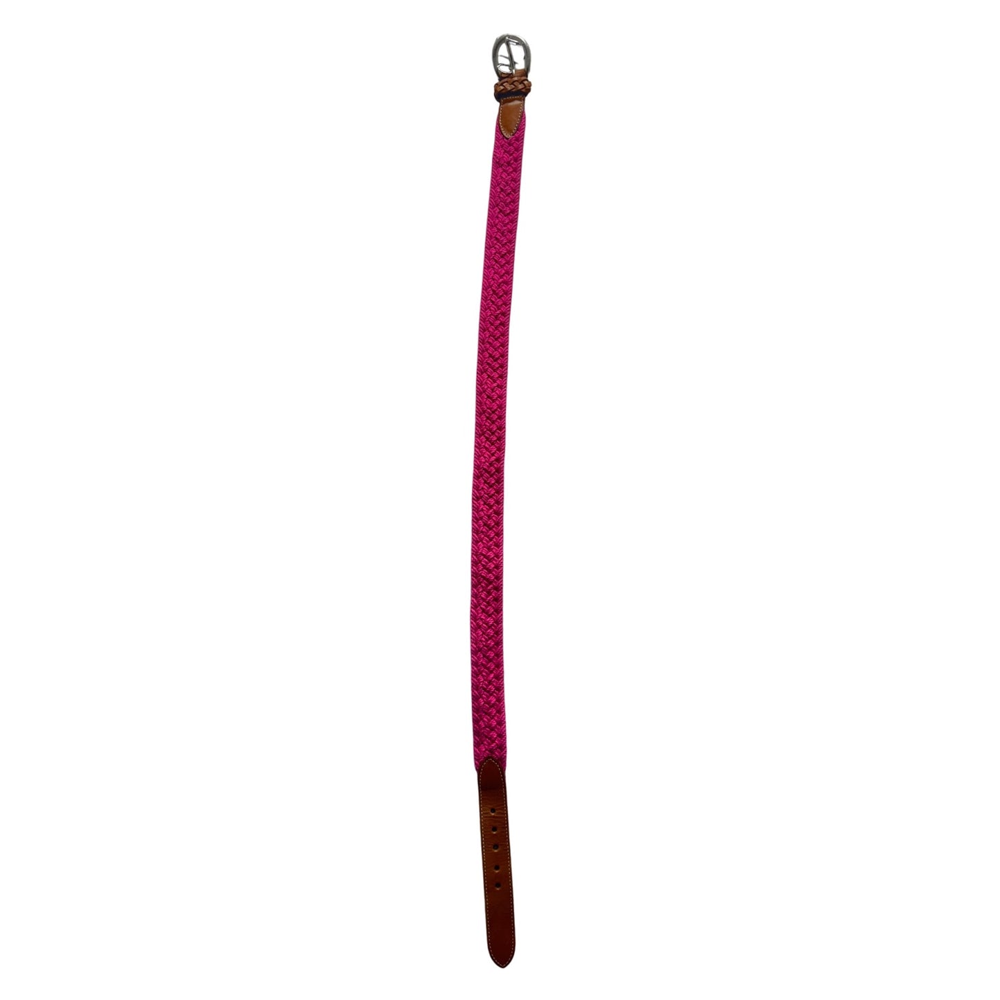 Eddie Bauer Woven Pink Braided Belt With Brown Leather Accents #9893