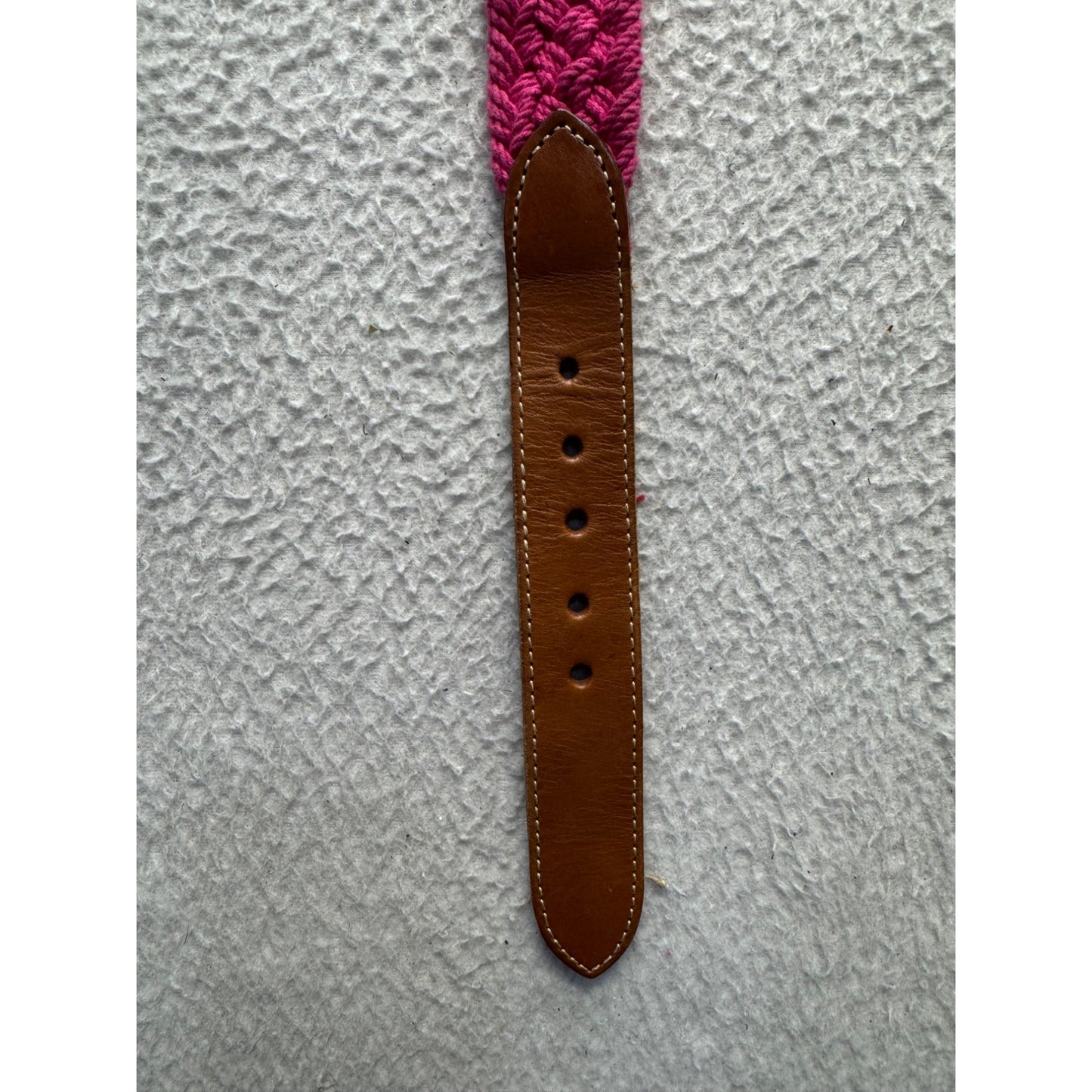 Eddie Bauer Woven Pink Braided Belt With Brown Leather Accents #9893