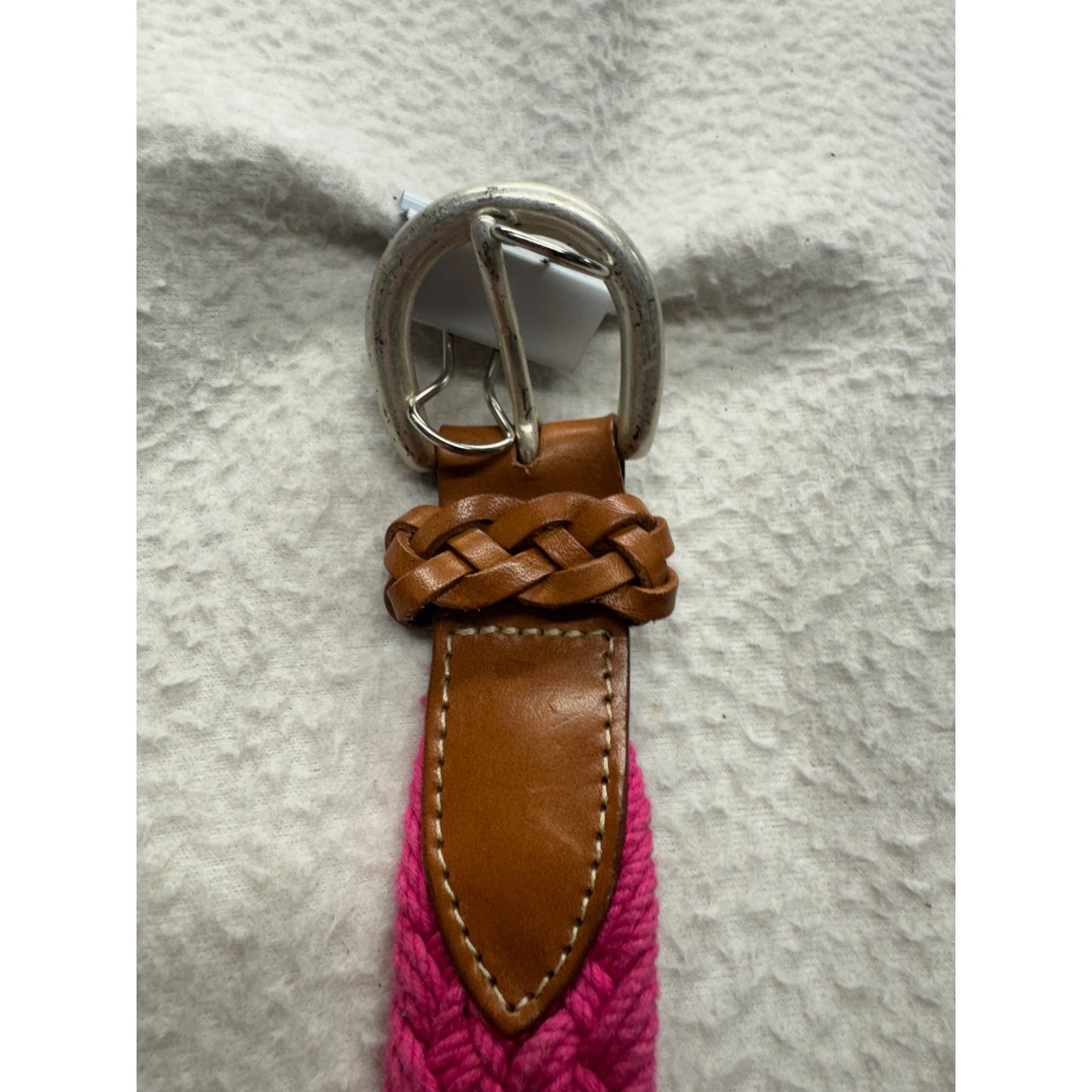 Eddie Bauer Woven Pink Braided Belt With Brown Leather Accents #9893
