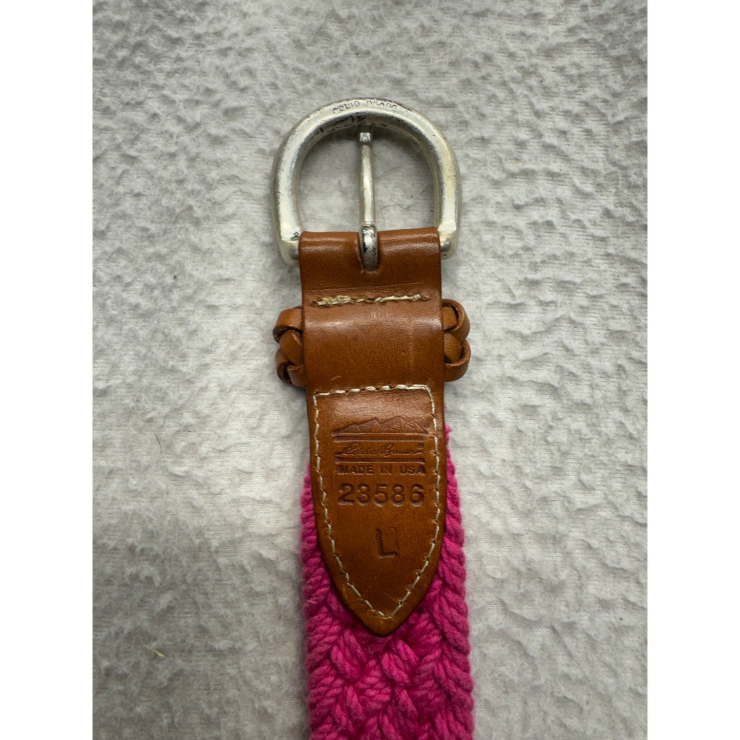 Eddie Bauer Woven Pink Braided Belt With Brown Leather Accents #9893