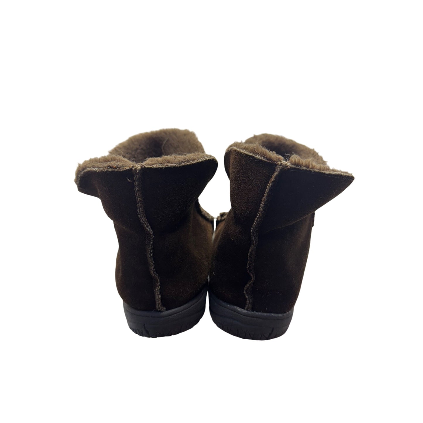 Brown Suede Moccasin-Style Faux Fur-Lined Slippers W Rubber Soles Size 10 #9615