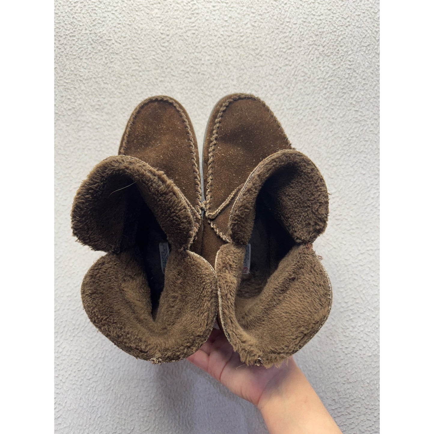 Brown Suede Moccasin-Style Faux Fur-Lined Slippers W Rubber Soles Size 10 #9615