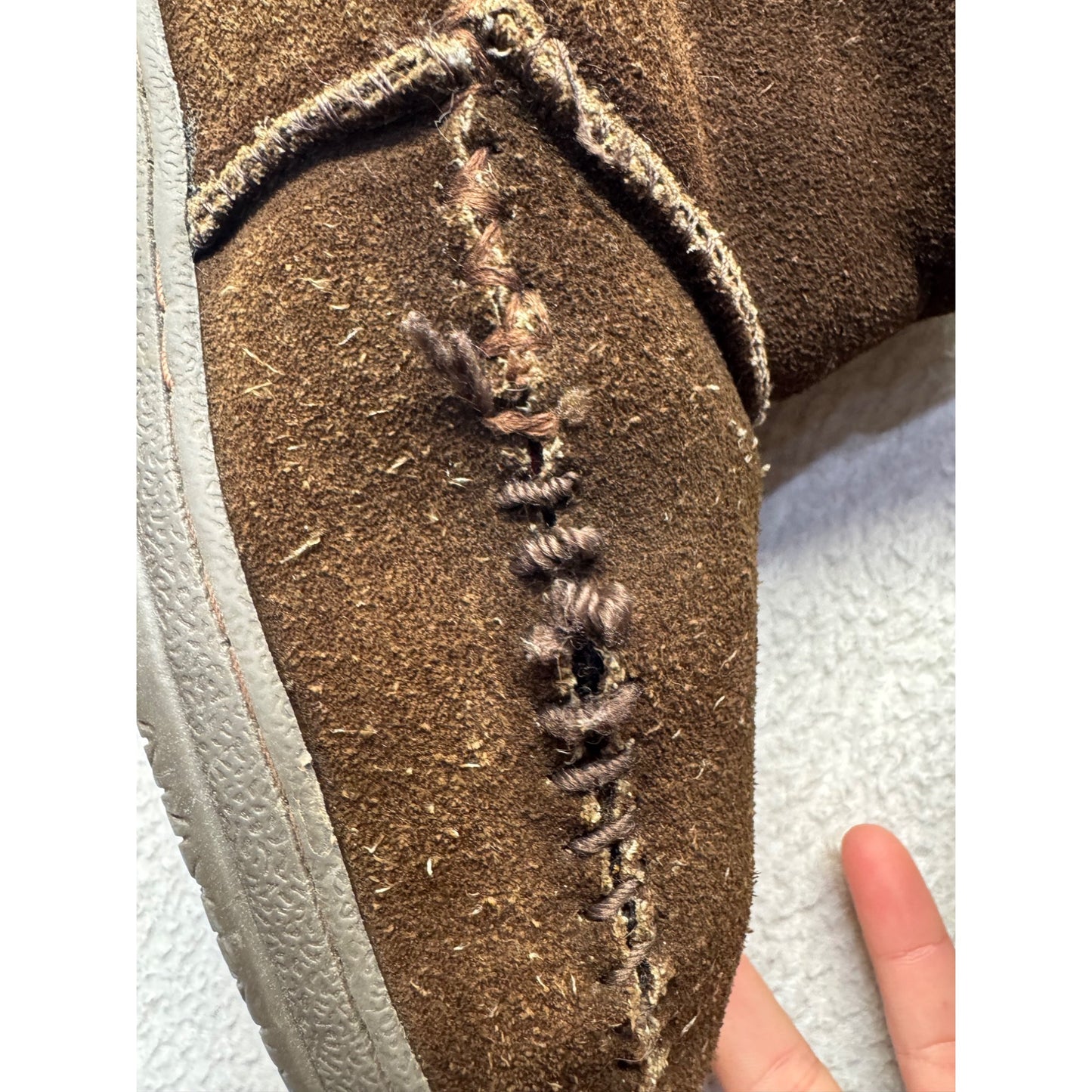 Brown Suede Moccasin-Style Faux Fur-Lined Slippers W Rubber Soles Size 10 #9615