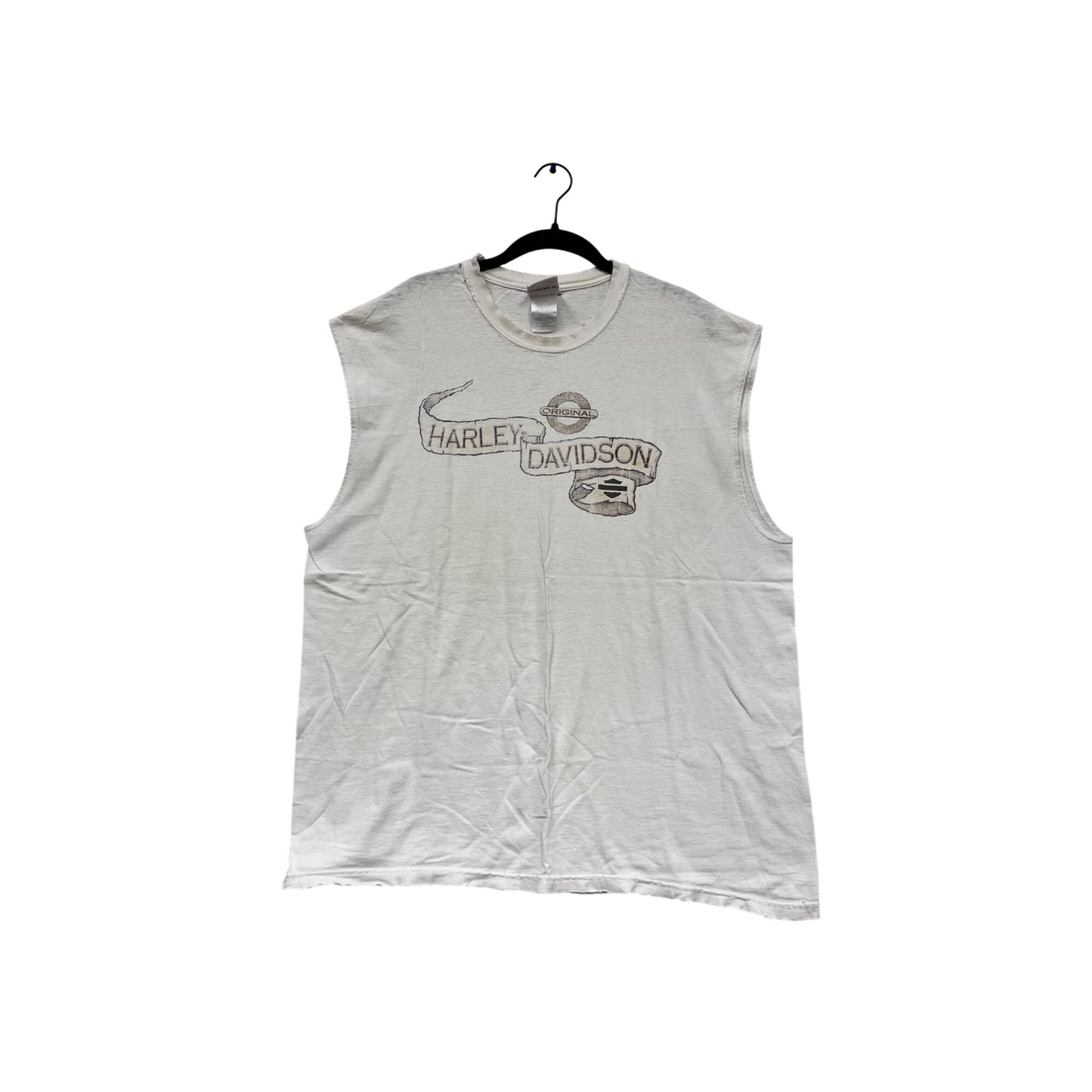 Vintage Harley-Davidson Sleeveless T-Shirt White Cotton L USA-Made #612A