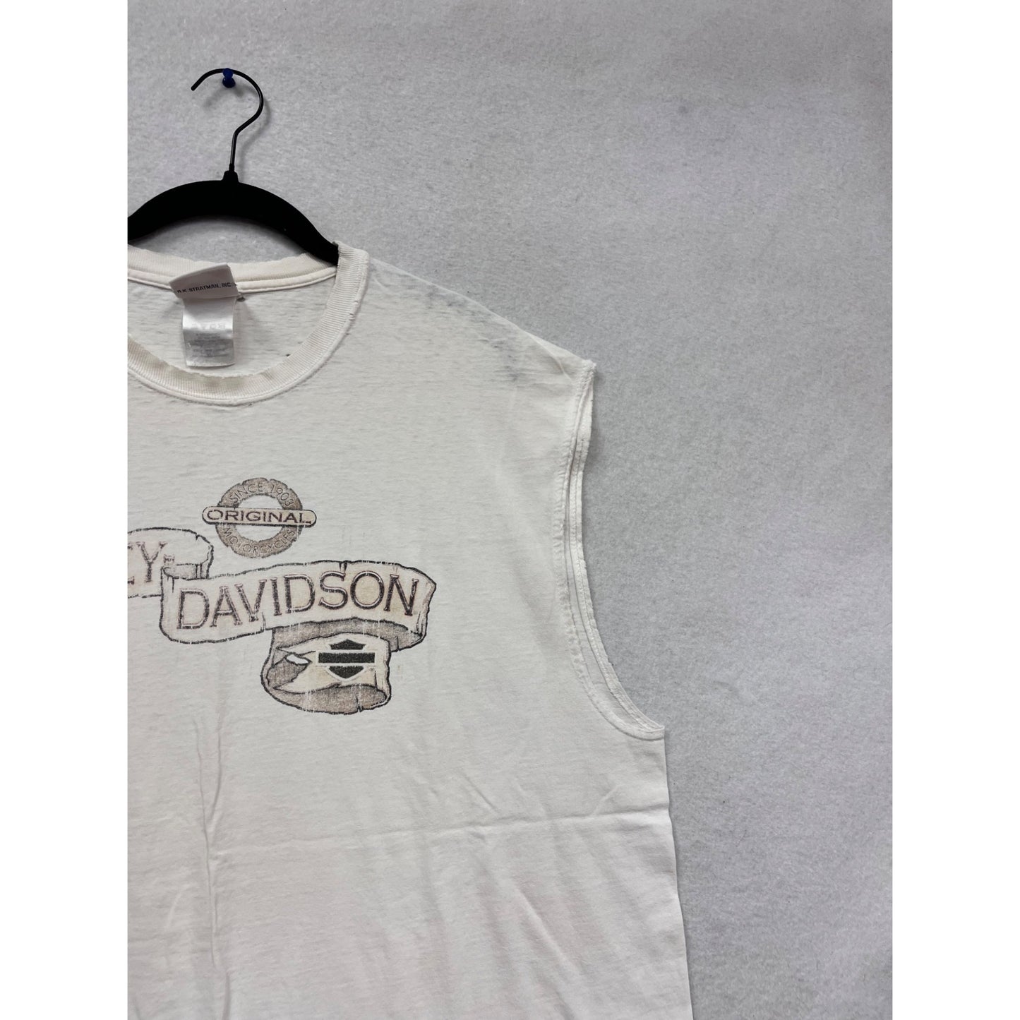 Vintage Harley-Davidson Sleeveless T-Shirt White Cotton L USA-Made #612A