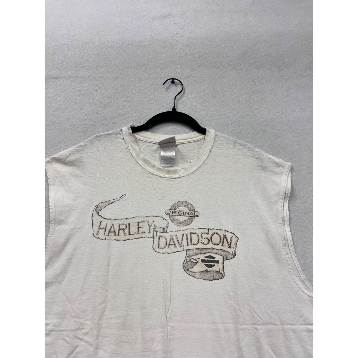 Vintage Harley-Davidson Sleeveless T-Shirt White Cotton L USA-Made #612A