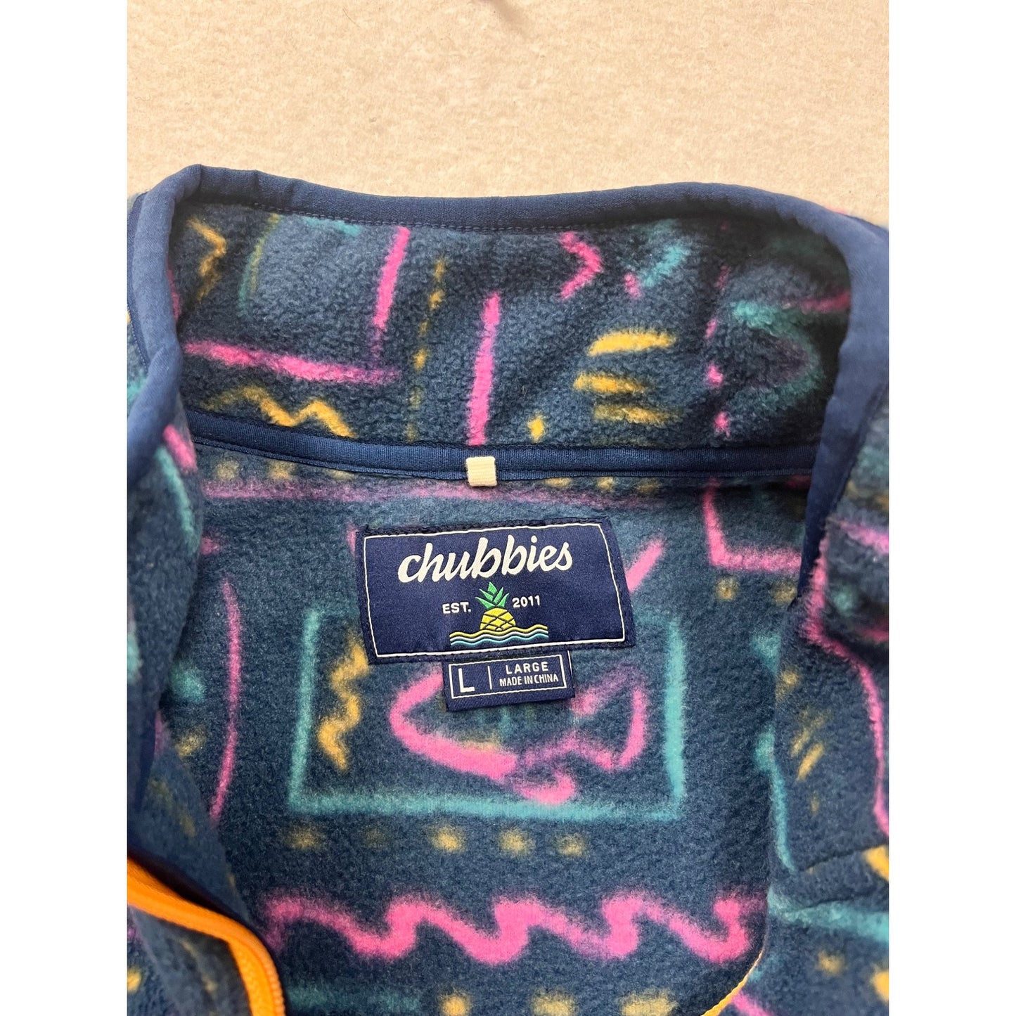 Chubbies Fleece Pullover Jacket L Large Multicolor Retro Pattern #190A