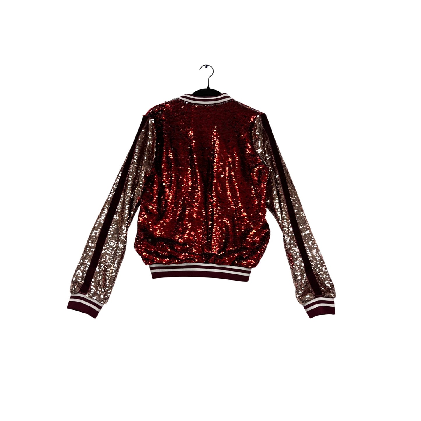 Sequin Bomber Jacket With Embroidered Feathers Nylon Premium L #751A