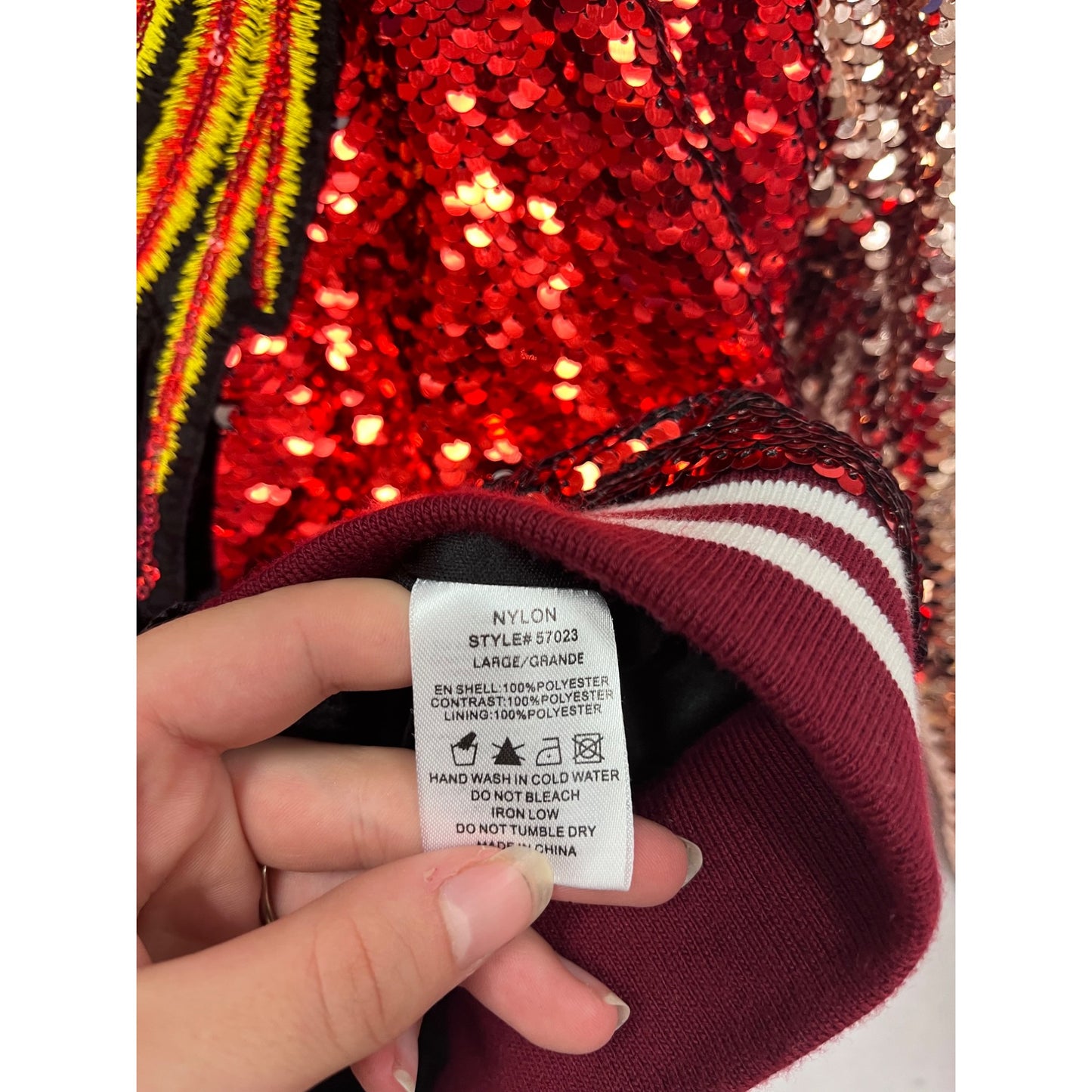 Sequin Bomber Jacket With Embroidered Feathers Nylon Premium L #751A