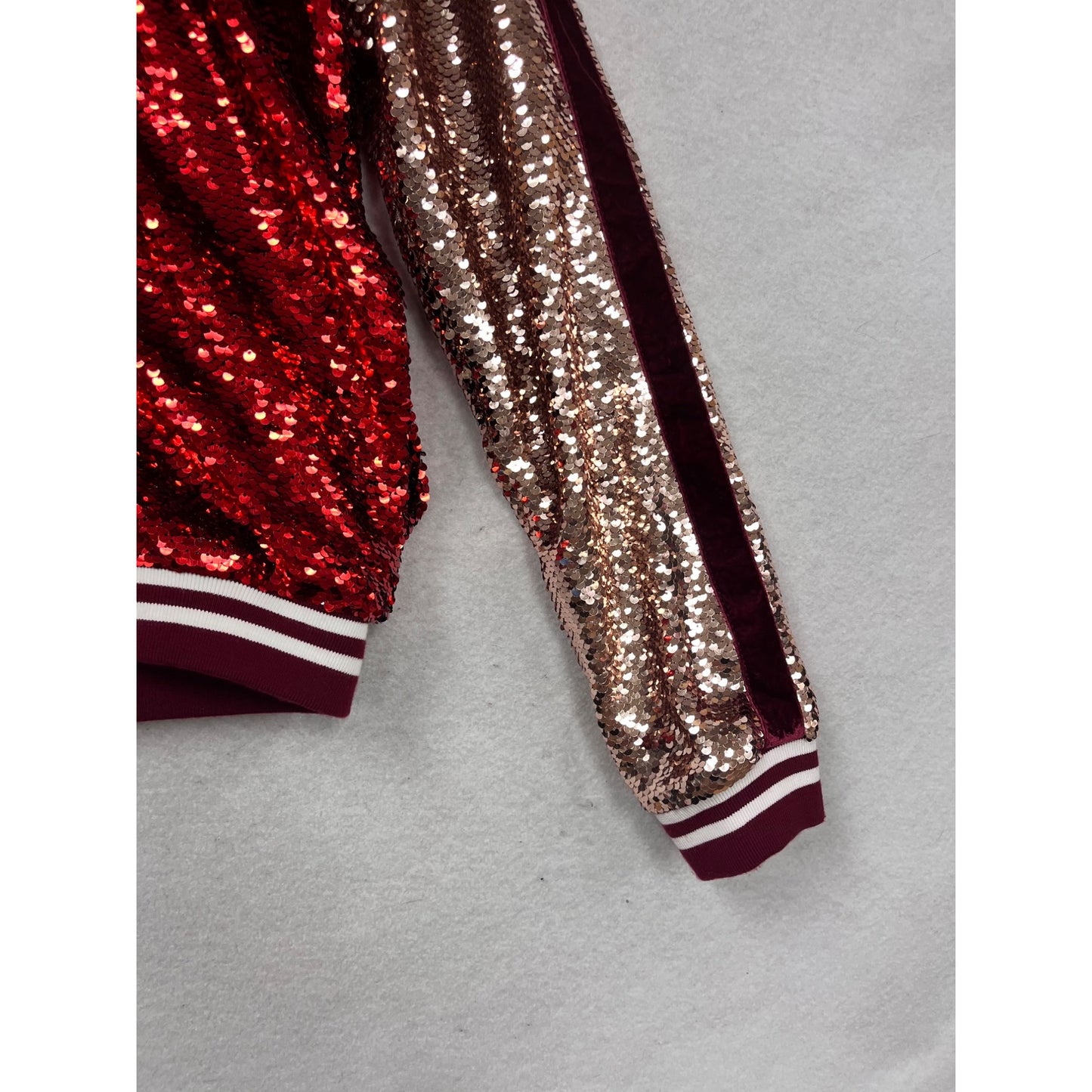 Sequin Bomber Jacket With Embroidered Feathers Nylon Premium L #751A