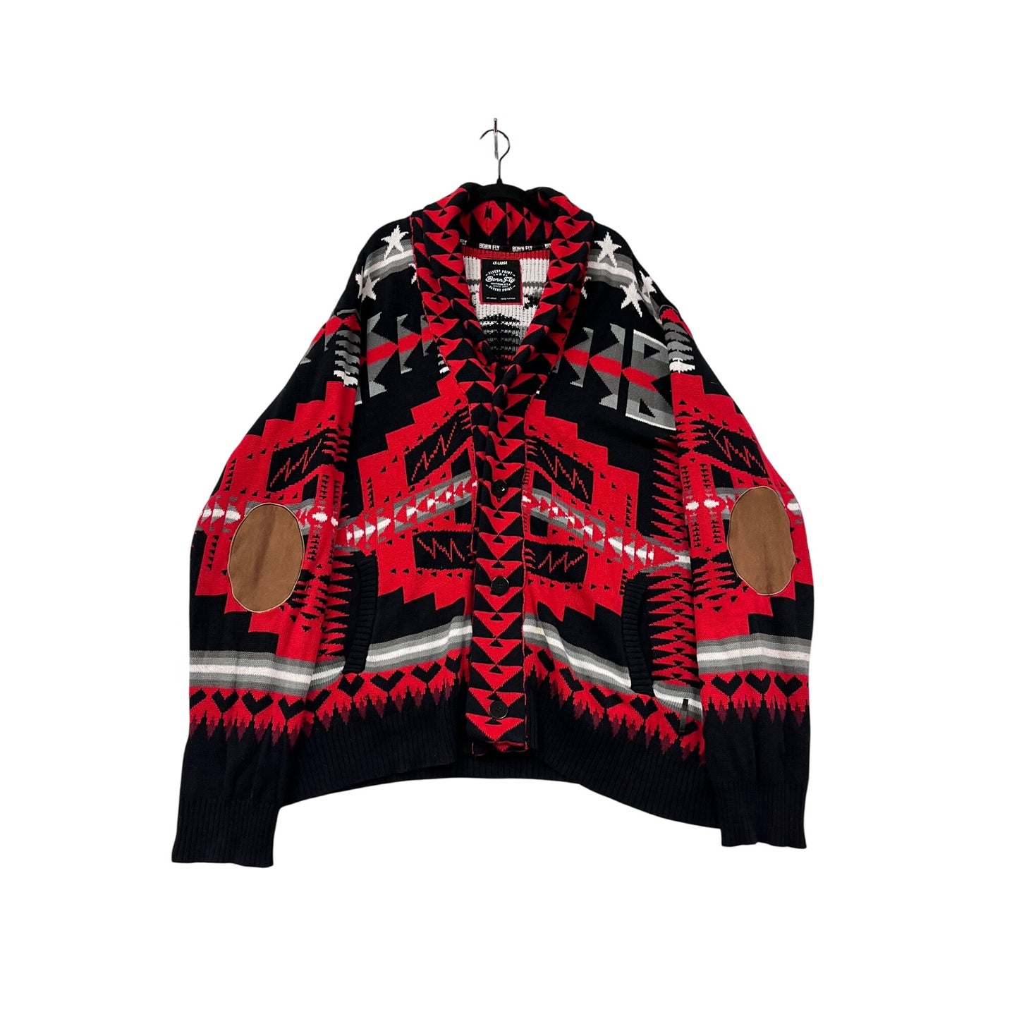 Born Fly Mens 4X-Large Aztec Print Cardigan Sweater With Shawl #8924