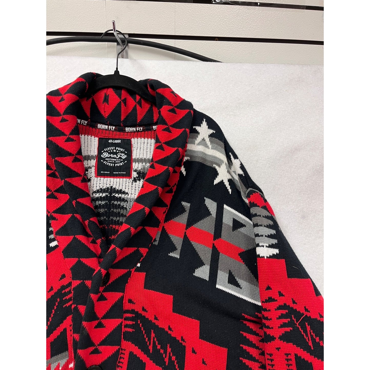 Born Fly Mens 4X-Large Aztec Print Cardigan Sweater With Shawl #8924