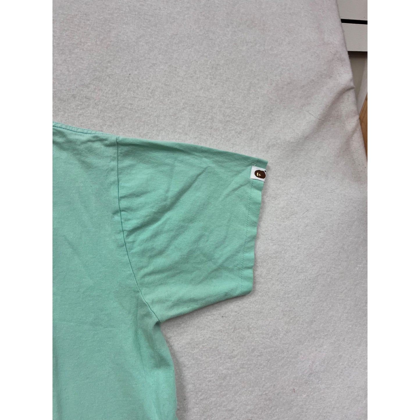 Bape Mens Mint Green Graphic Tee With Metallic Silver Design Size L #72A