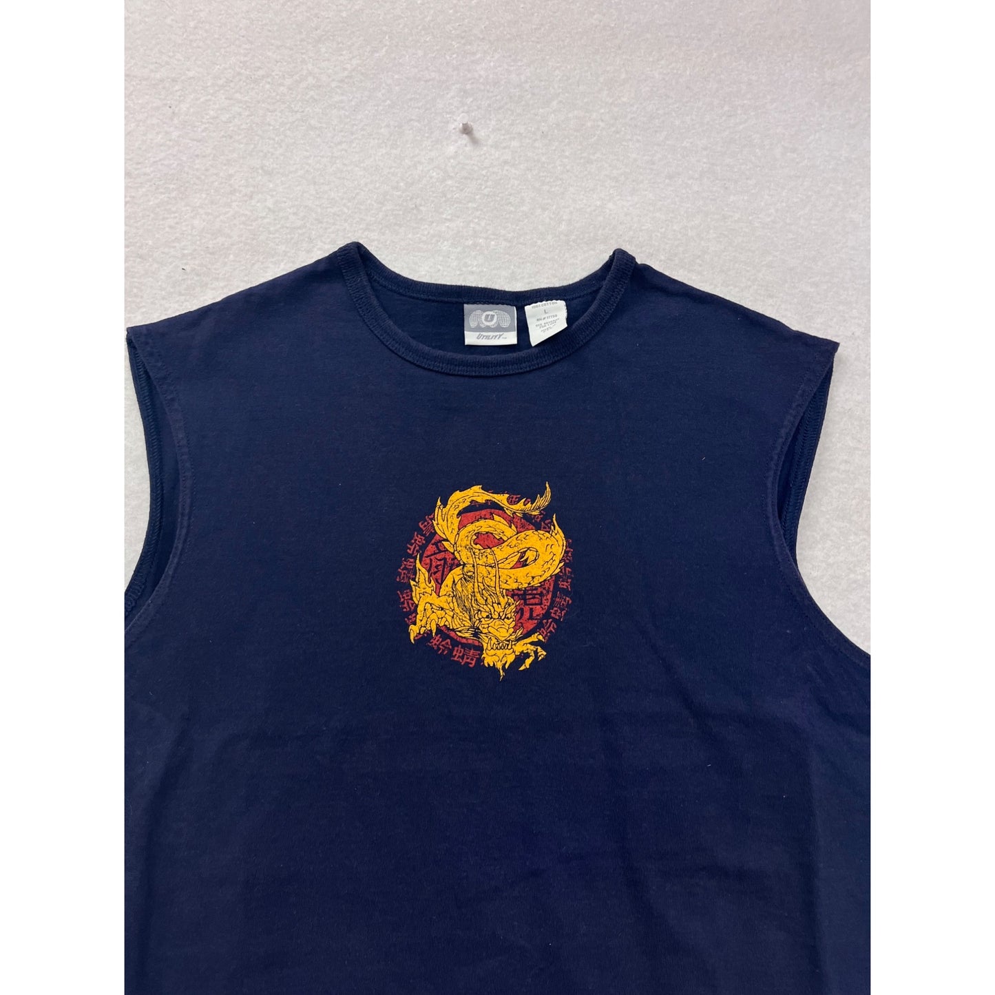 Mens Large Sleeveless Shirt With Yellow & Red Dragon Print #8403