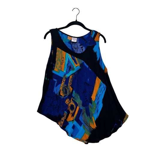 Kimberleys Travels Abstract Sleeveless Asymmetrical Top S/M #8709