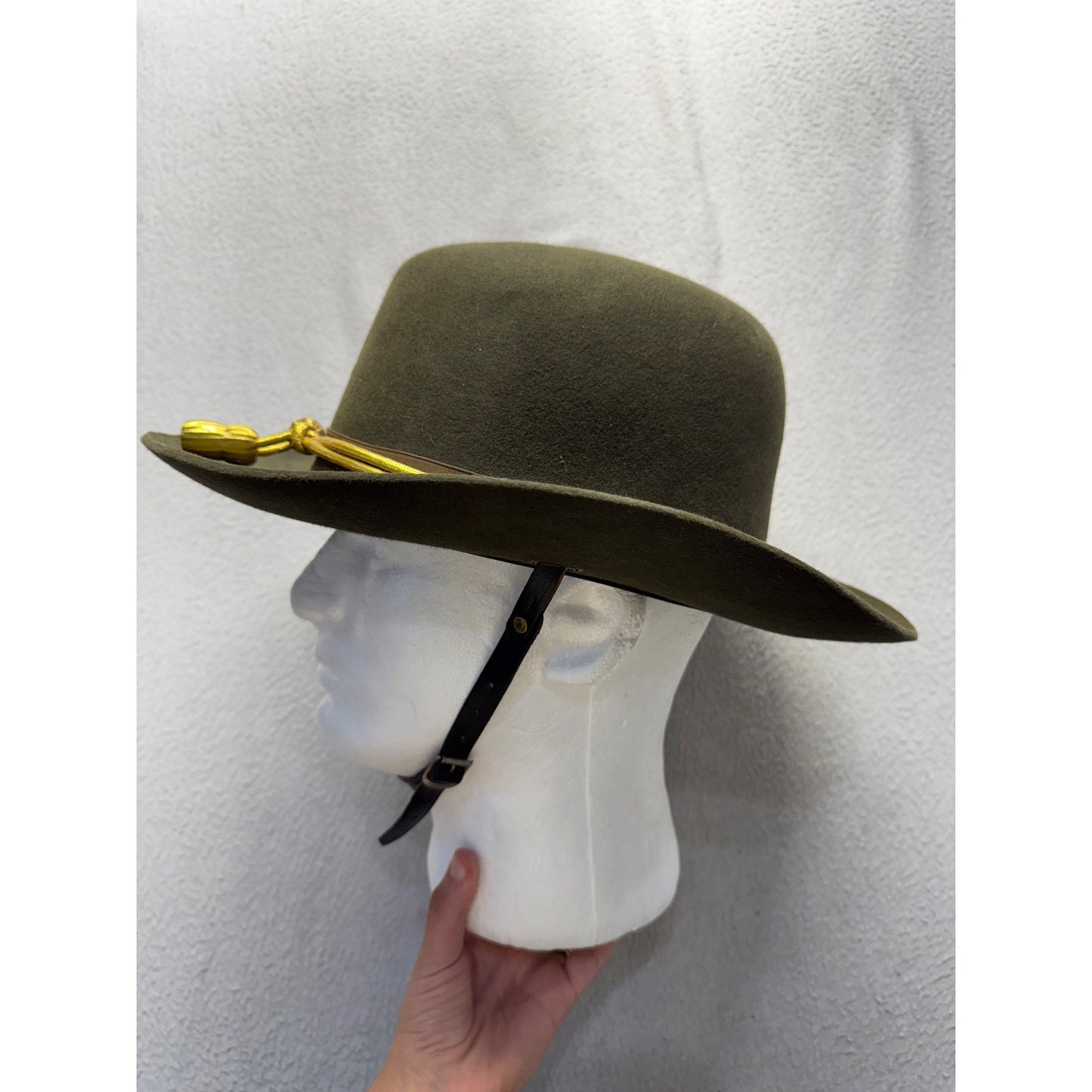 Stratton Cavalry Campaign Hat Felt Olive Green Size 7 1/2 With Gold Cord #9847
