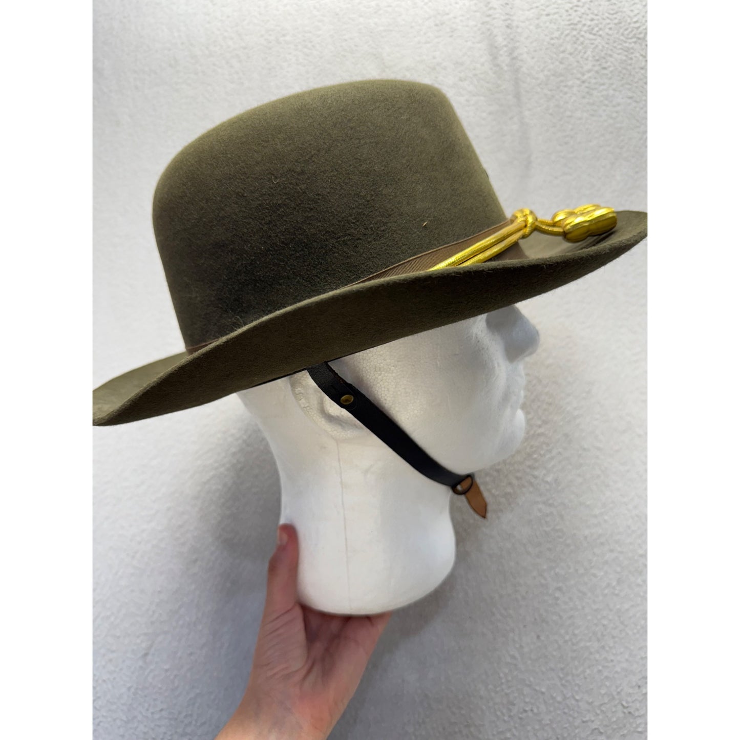 Stratton Cavalry Campaign Hat Felt Olive Green Size 7 1/2 With Gold Cord #9847