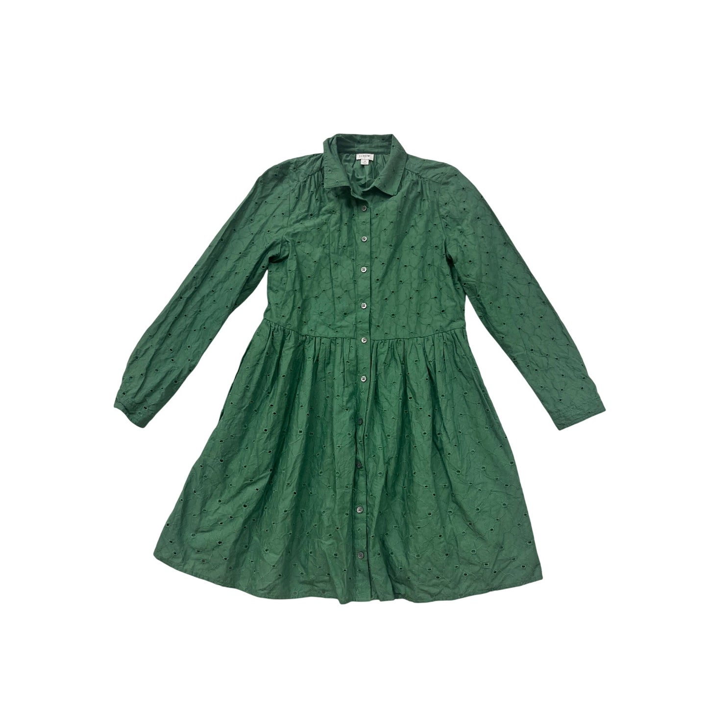 J.Crew Green Embroidered Button-Up Cotton Dress Size 4 #8862