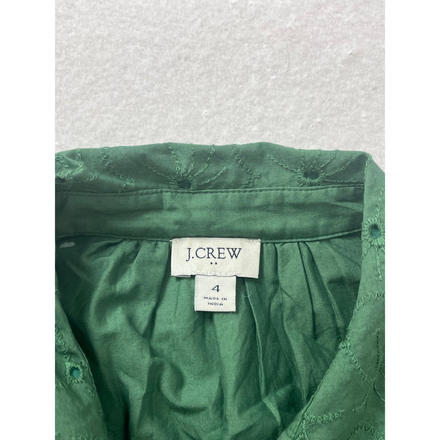 J.Crew Green Embroidered Button-Up Cotton Dress Size 4 #8862
