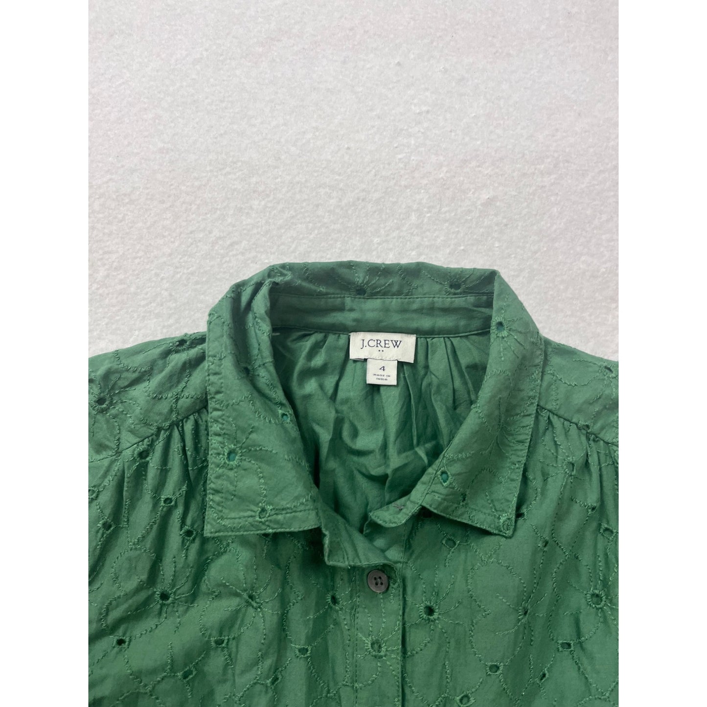 J.Crew Green Embroidered Button-Up Cotton Dress Size 4 #8862