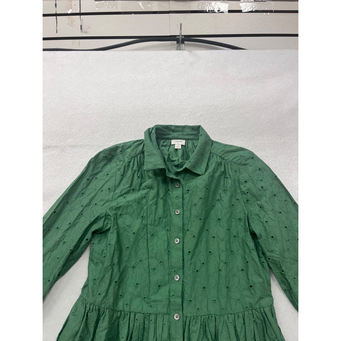 J.Crew Green Embroidered Button-Up Cotton Dress Size 4 #8862